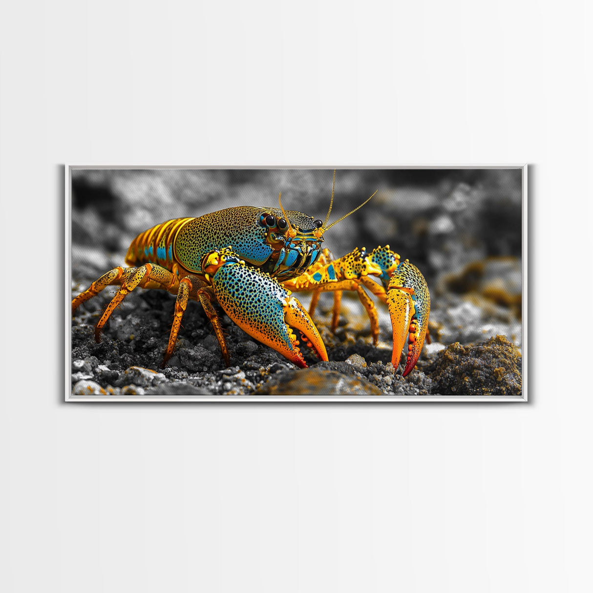 Rainbow Lobster, Bold Colors, Exotic Crustacean, Canvas Print, Underwater Art, Coastal Living Room Wall Art, Boho Ocean Creature Decor