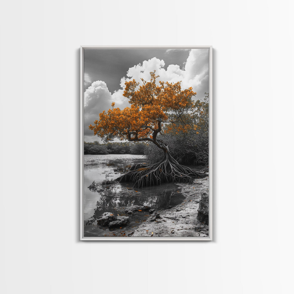 Mangrove Tree, Coastal Roots, Swamp Nature, Fall Tones Canvas Print, Tropical Wetlands Wall Art, Earthy Living Room Decor, Moody Art