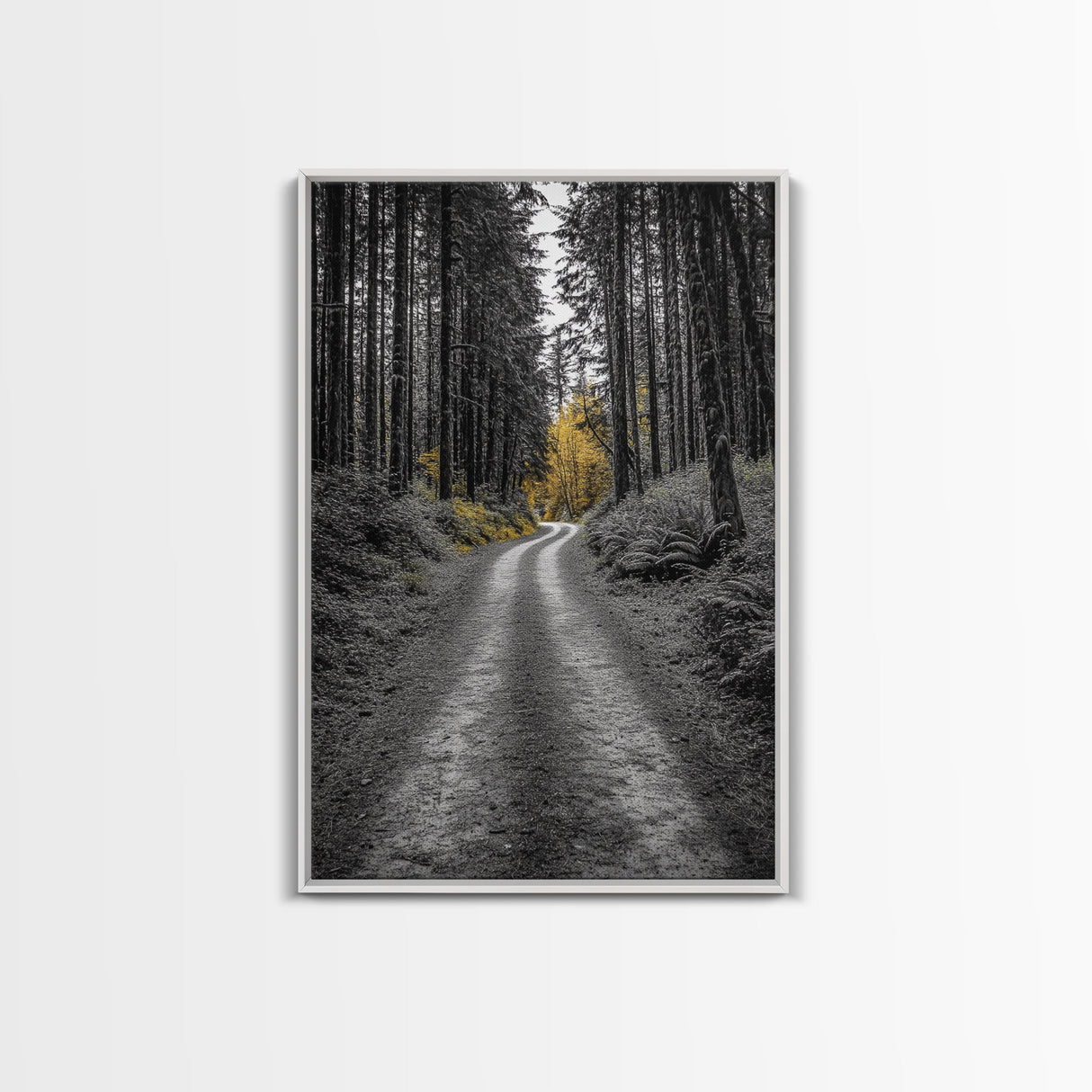 Forest Path, Yellow Trees, Autumn Trail, Framed Canvas Print, Fall Wall Art, Woodland Nature Decor, Cozy Home Accent, Entryway Artwork