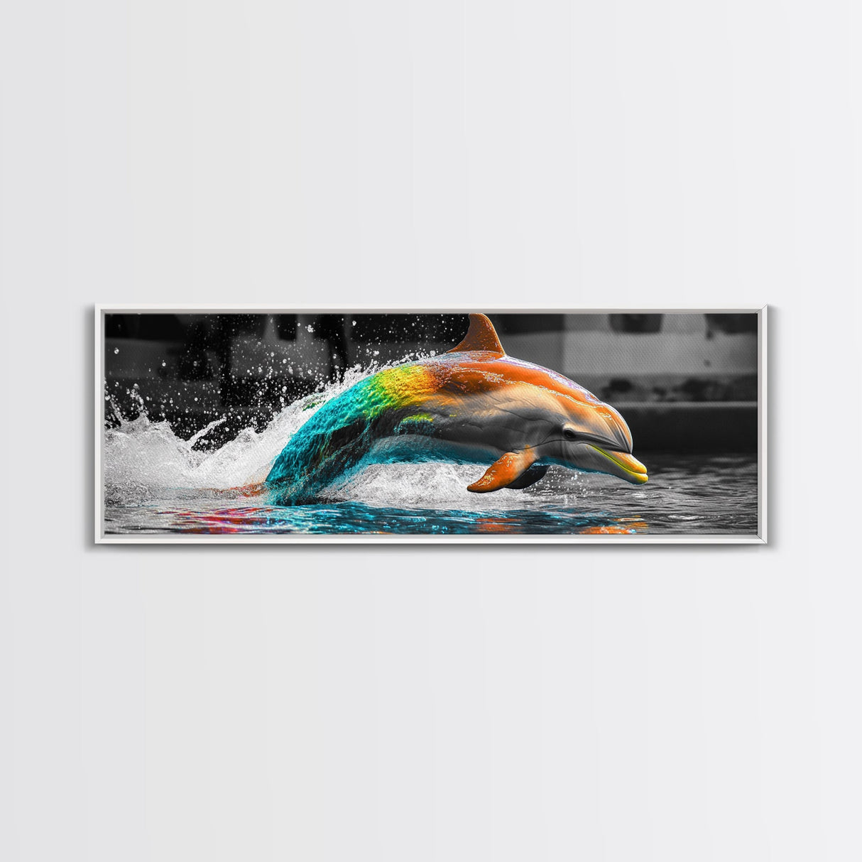 Color Splash Dolphin, Ocean Leap, Vibrant Marine, Joyful Moment — Canvas Print, Bathroom Decor, Beach House Wall Art, Pop Art Style