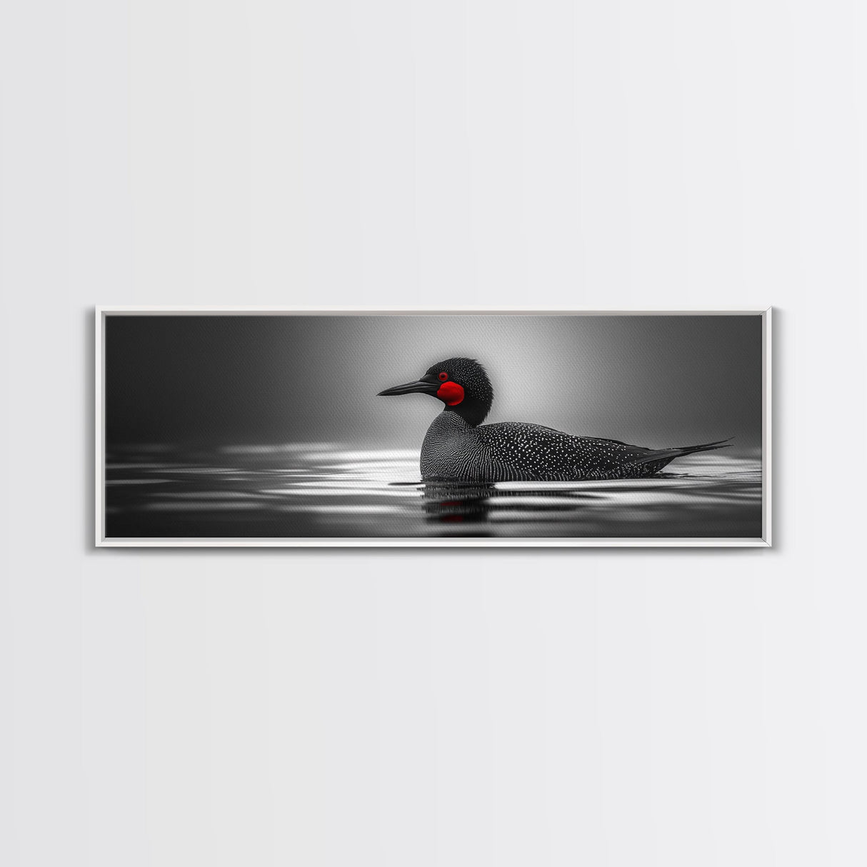 Red-Eyed Loon, Waterbird, Monochrome Beauty, Wildlife Portrait, Framed Canvas Print, Cabin Wall Art, Bird Lover Gift, Nature Photography