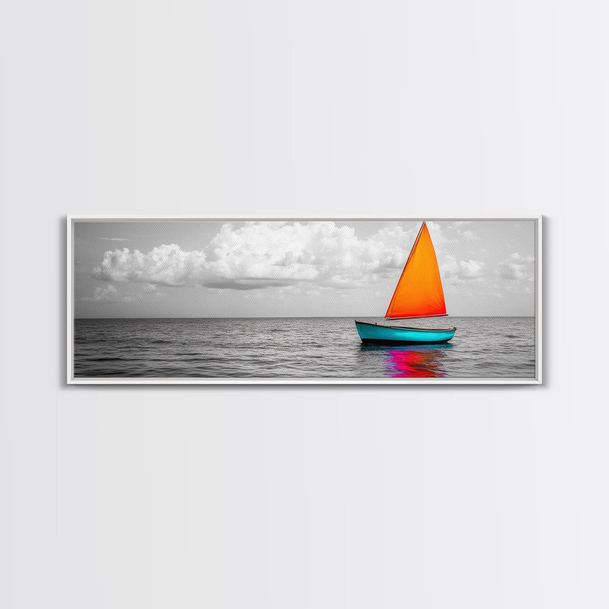 Sailboat Art, Bright Sail, Ocean Calm, Nautical Theme, Framed Canvas Print, Beach Wall Art, Coastal Decor, Minimalist Living Room Art