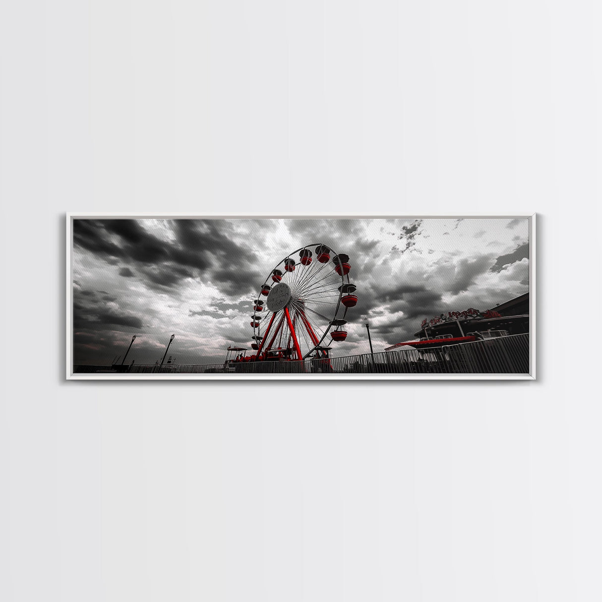 Ferris Wheel, Carnival Ride, Stormy Sky, Fairground Scene, Framed Canvas Print, Retro Wall Art, Teen Bedroom Decor, Industrial Urban Style