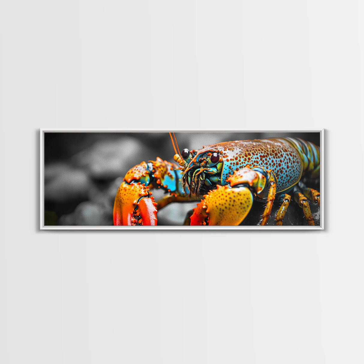 Closeup Lobster Claws, Colorful Sea Creature Art, Bold Detail Nature Print, Framed Canvas Print, Kitchen Wall Art, Tropical Coastal Decor