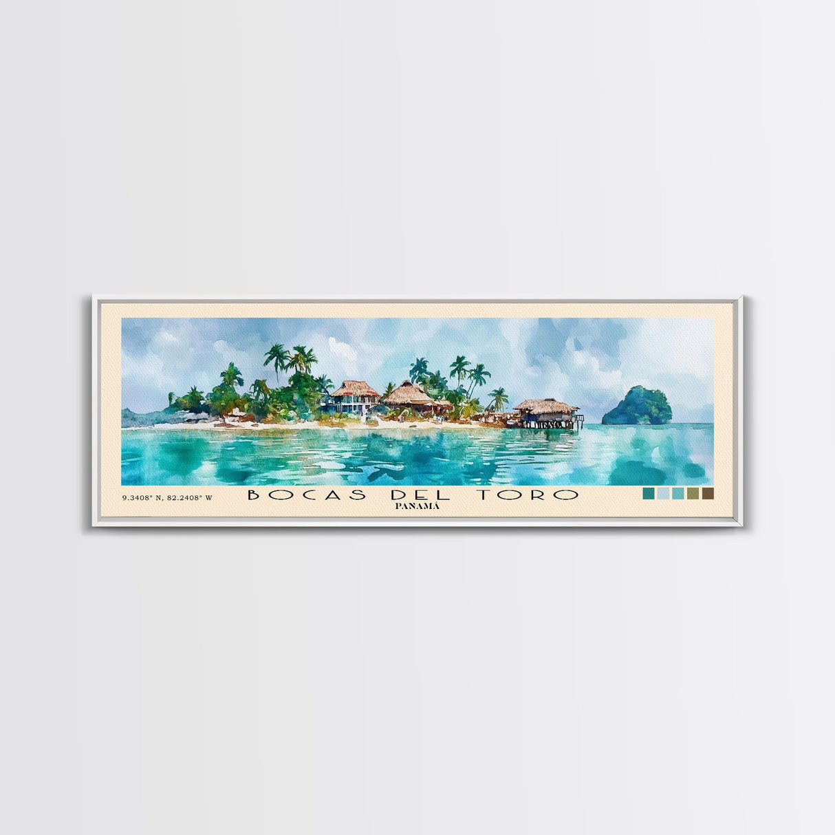 Bocas del Toro , Panamá Watercolor Beach Print, Vacation Gift, Panamá Wall Art, Framed Canvas Print, Framed Beach Painting