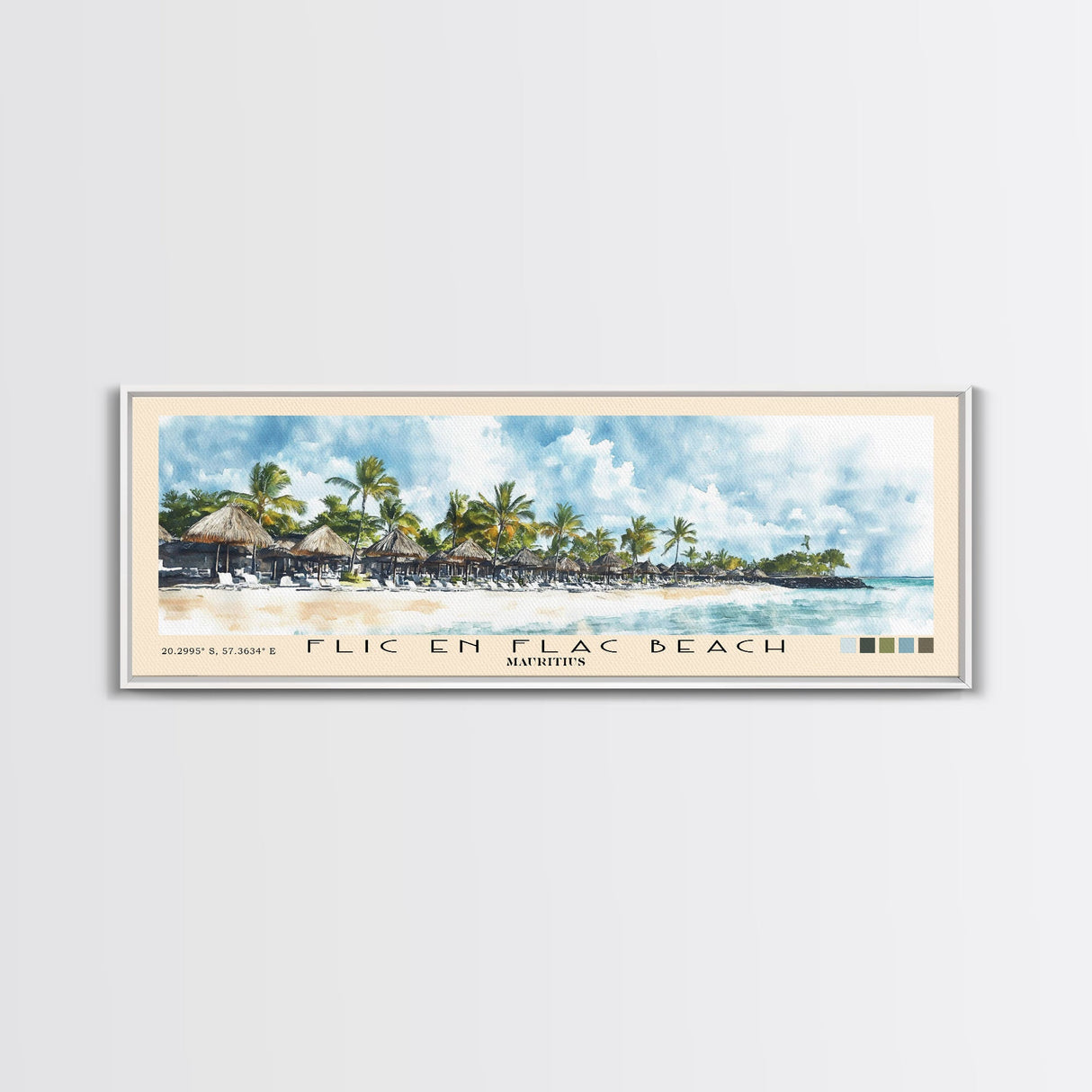 Flic en Flac Beach, Mauritius Watercolor Beach Print, Vacation Gift, Mauritius Wall Art, Beach Painting, Beach Decor, Beach Painting