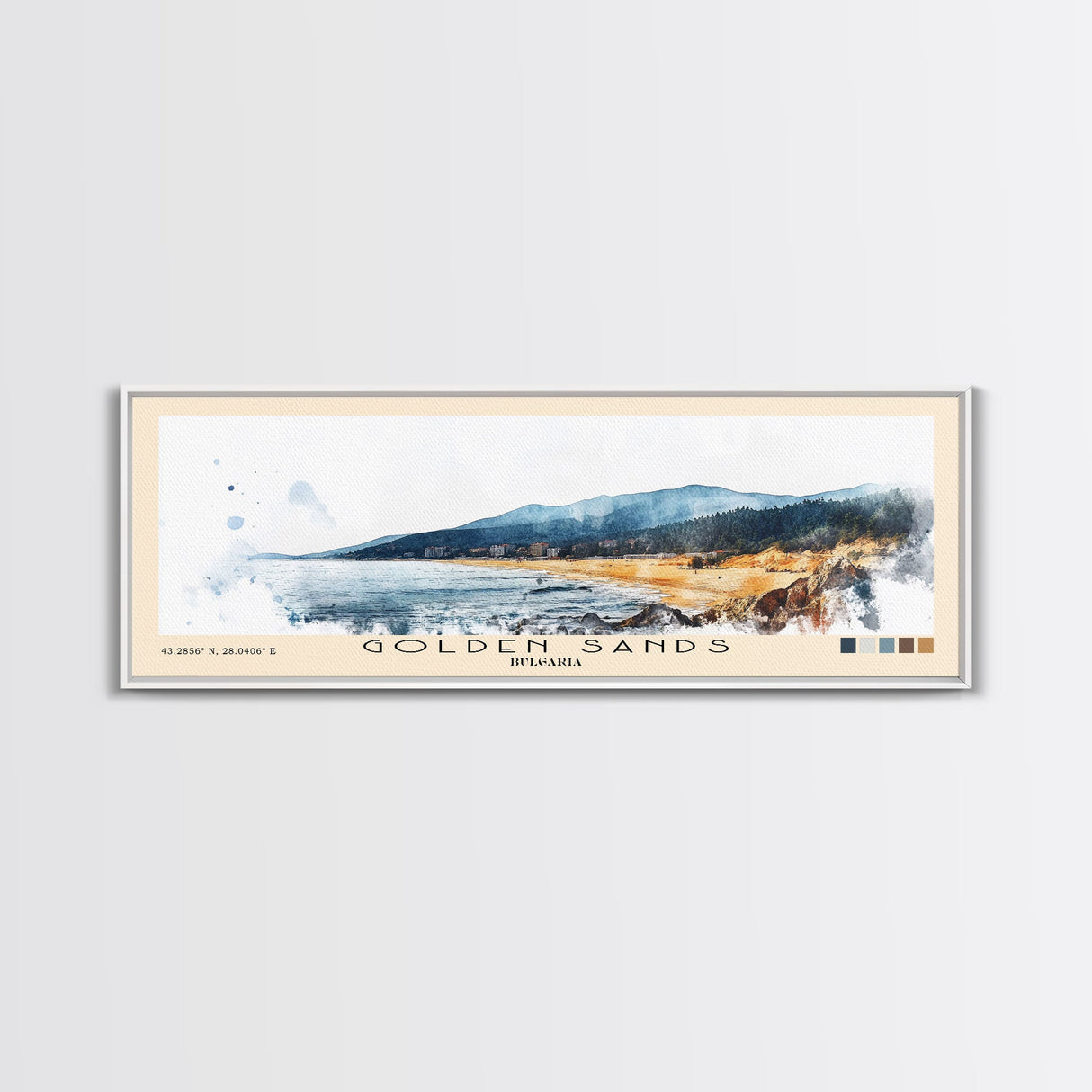 Golden Sands, Bulgaria Watercolor Beach Print, Vacation Gift, Bulgaria Wall Art, Framed Canvas Print, Framed Beach Painting