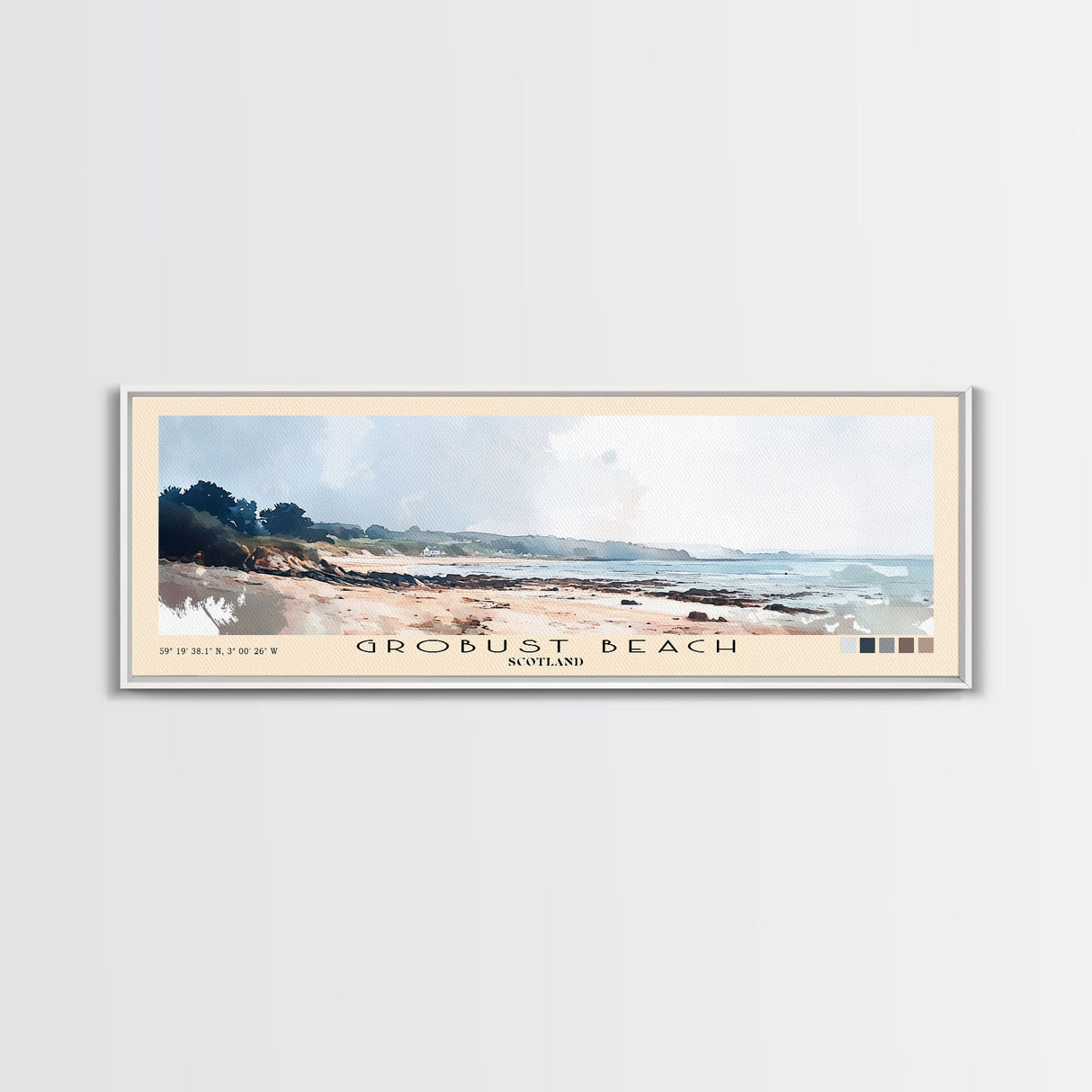 Grobust beach, Scotland Watercolor Print, Vacation Gift, Scotland Wall Art, Beach Painting, Beach Decor, Large Wall Art, Wood Frame Art