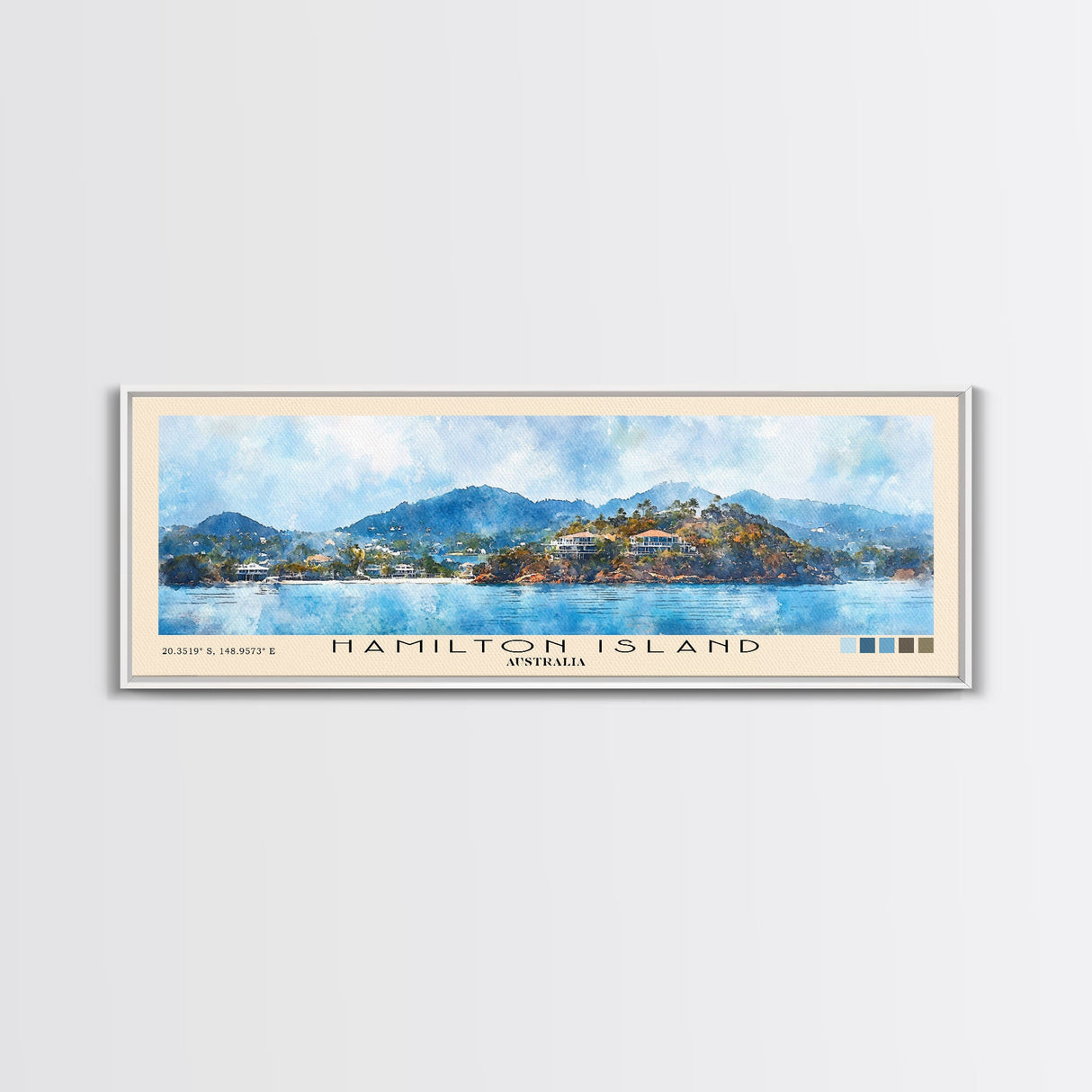 Hamilton Island, Australia Watercolor Print, Vacation Gift, Australia Wall Art, Beach Painting, Beach Decor, Large Wall Art, Wood Frame Art