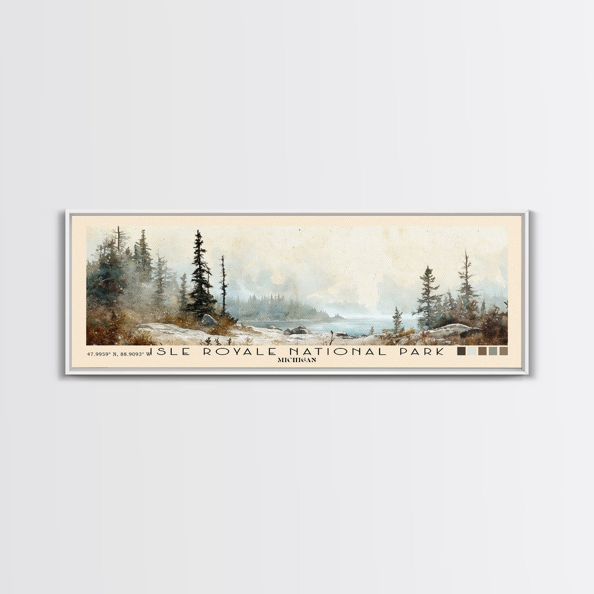 Isle Royale National Park, Michigan Watercolor Print, Vacation Gift, Michigan Wall Art, Beach Painting, Beach Decor, Large Wall Art, Wood Frame Art