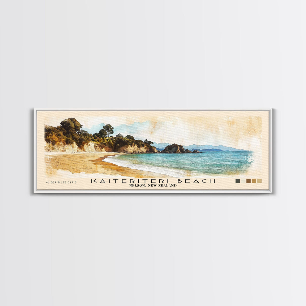 Kaiteriteri Beach, Nelson, New Zealand Watercolor Print, Vacation Gift, Nelson, New Zealand Wall Art, Beach Painting, Beach Decor, Large Wall Art, Wood Frame Art