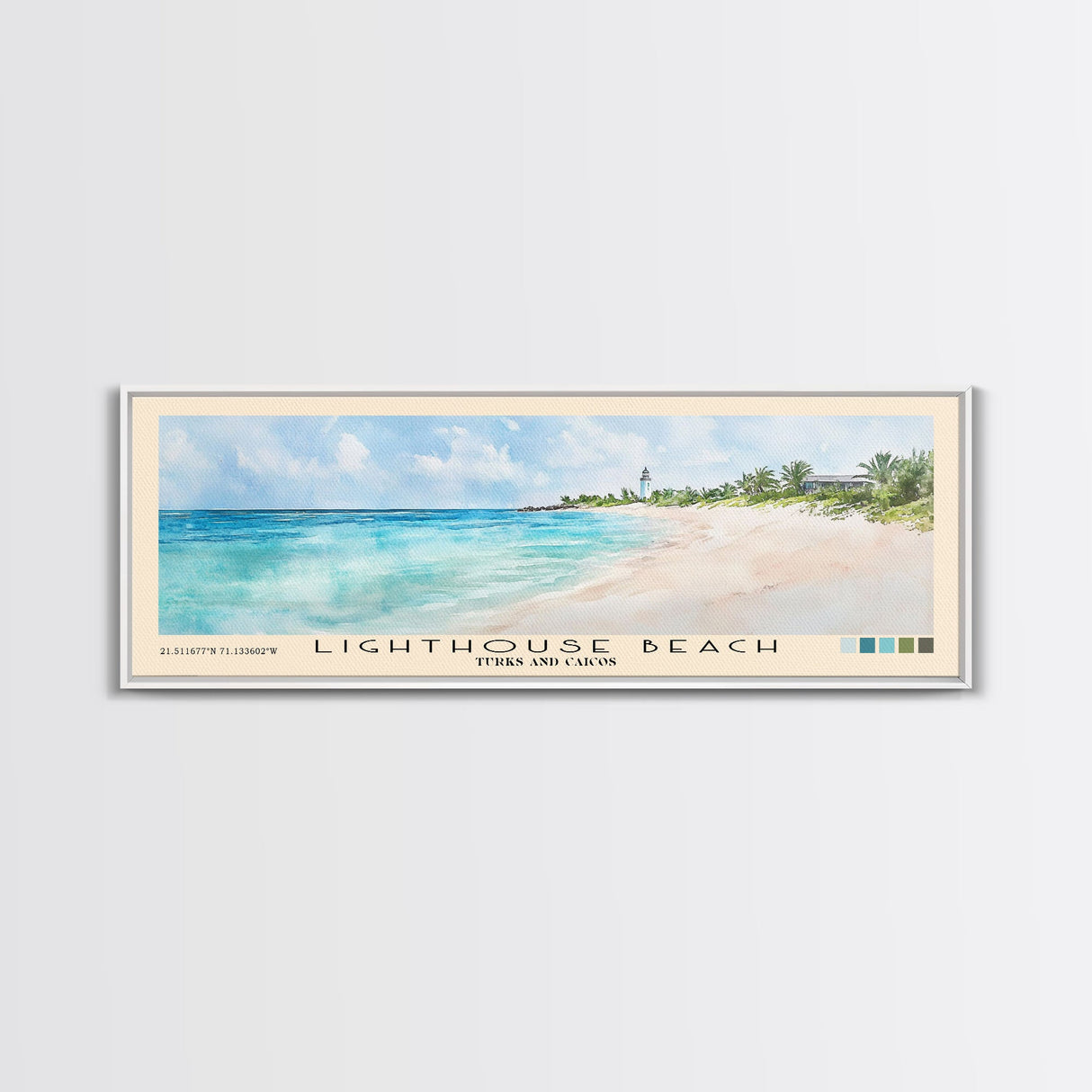 Lighthouse Beach, Turks and Caicos Watercolor Beach Print, Vacation Gift, Turks and Caicos Wall Art, Framed Canvas Print, Framed Beach Painting