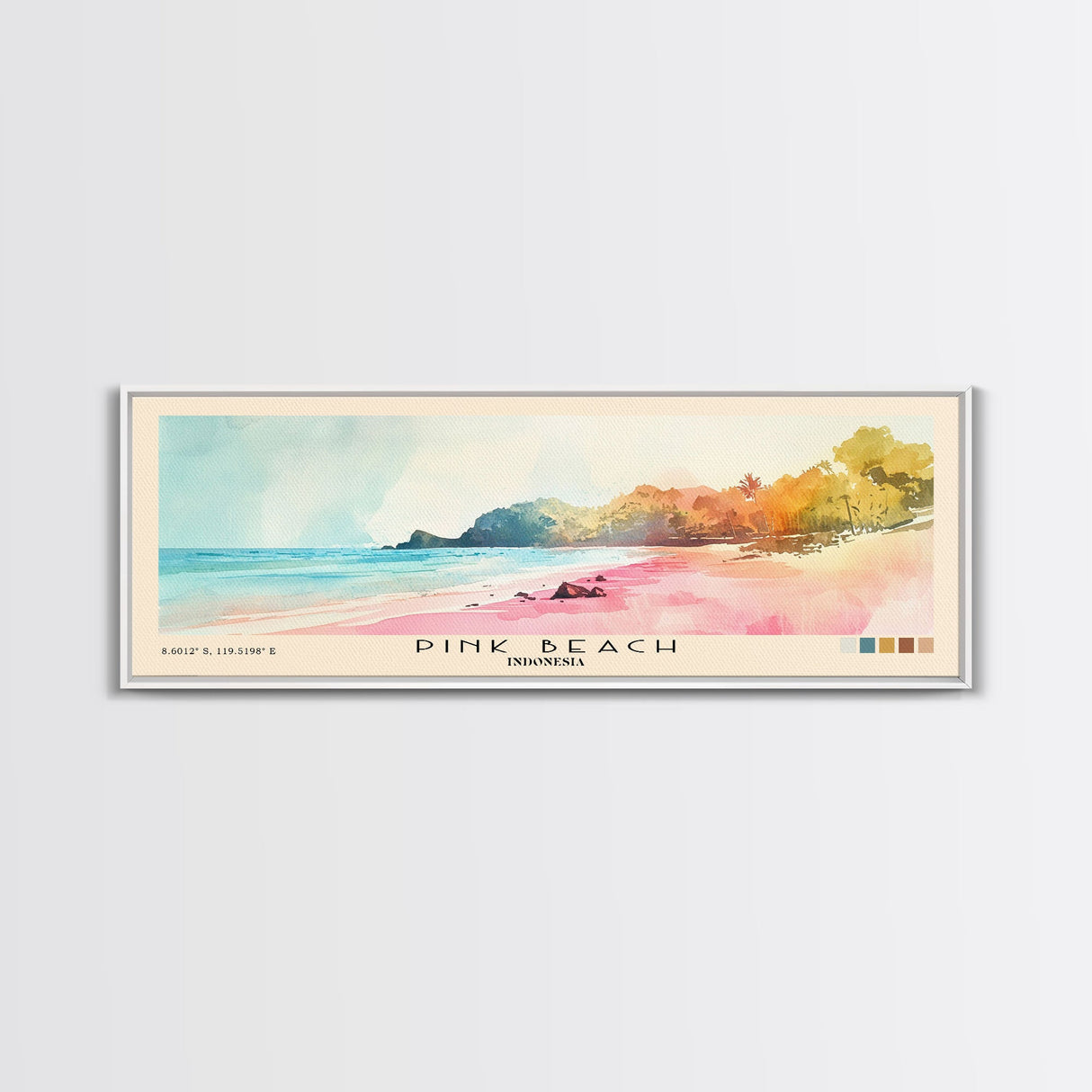 Pink Beach, Indonesia Watercolor Beach Print, Vacation Gift, Indonesia Wall Art, Beach Painting, Beach Decor, Beach Painting