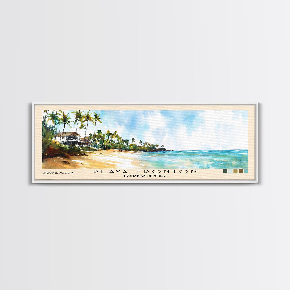 Playa Fronton, Dominican Republic Watercolor Print, Vacation Gift, Dominican Republic Wall Art, Beach Painting, Beach Decor, Large Wall Art, Wood Frame Art