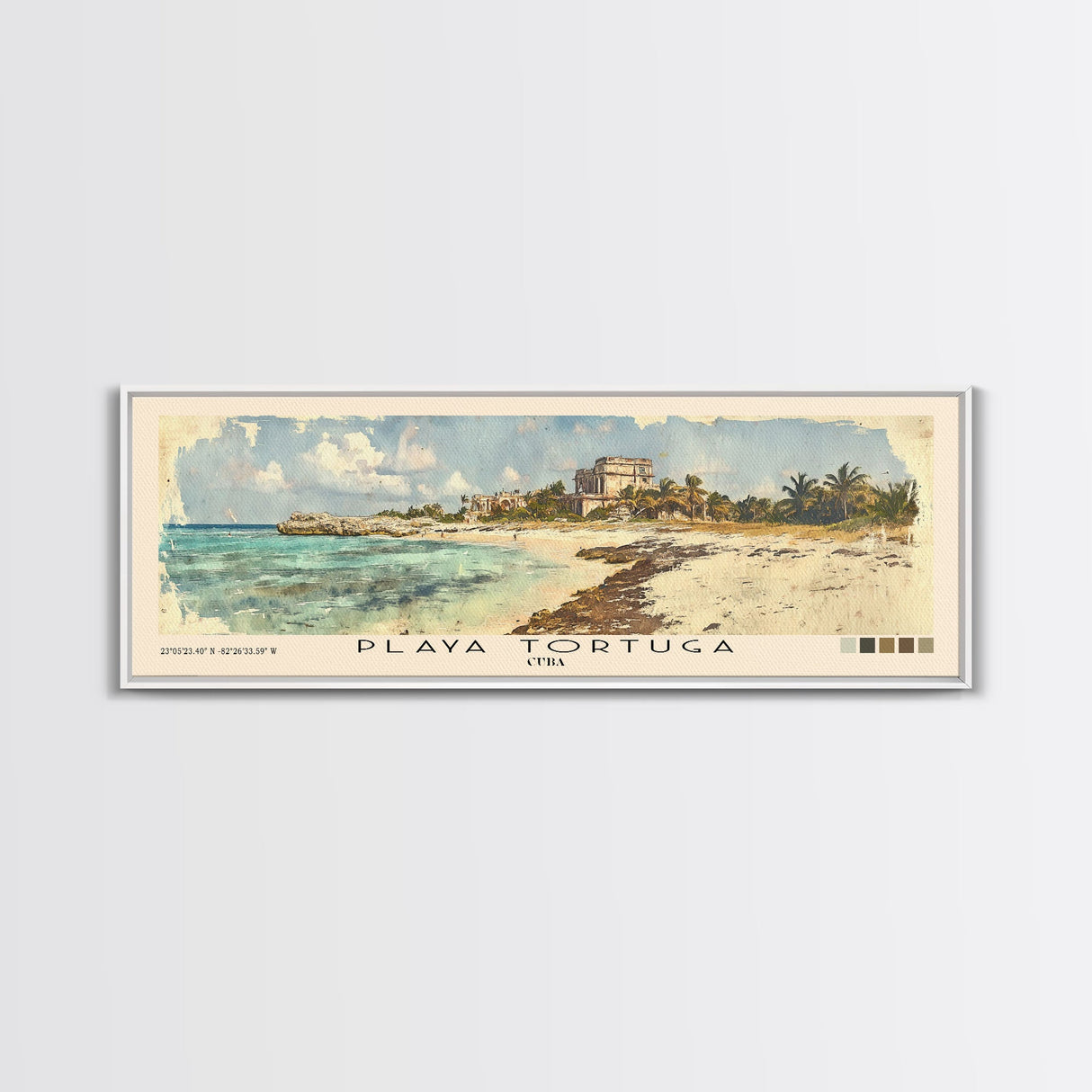 Playa Tortuga, Cuba Watercolor Beach Print, Vacation Gift, Cuba Wall Art, Framed Canvas Print, Framed Beach Painting
