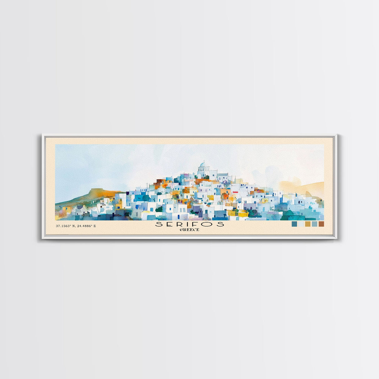 Serifos, Greece Watercolor Print, Vacation Gift, Greece Wall Art, Beach Painting, Beach Decor, Large Wall Art, Wood Frame Art