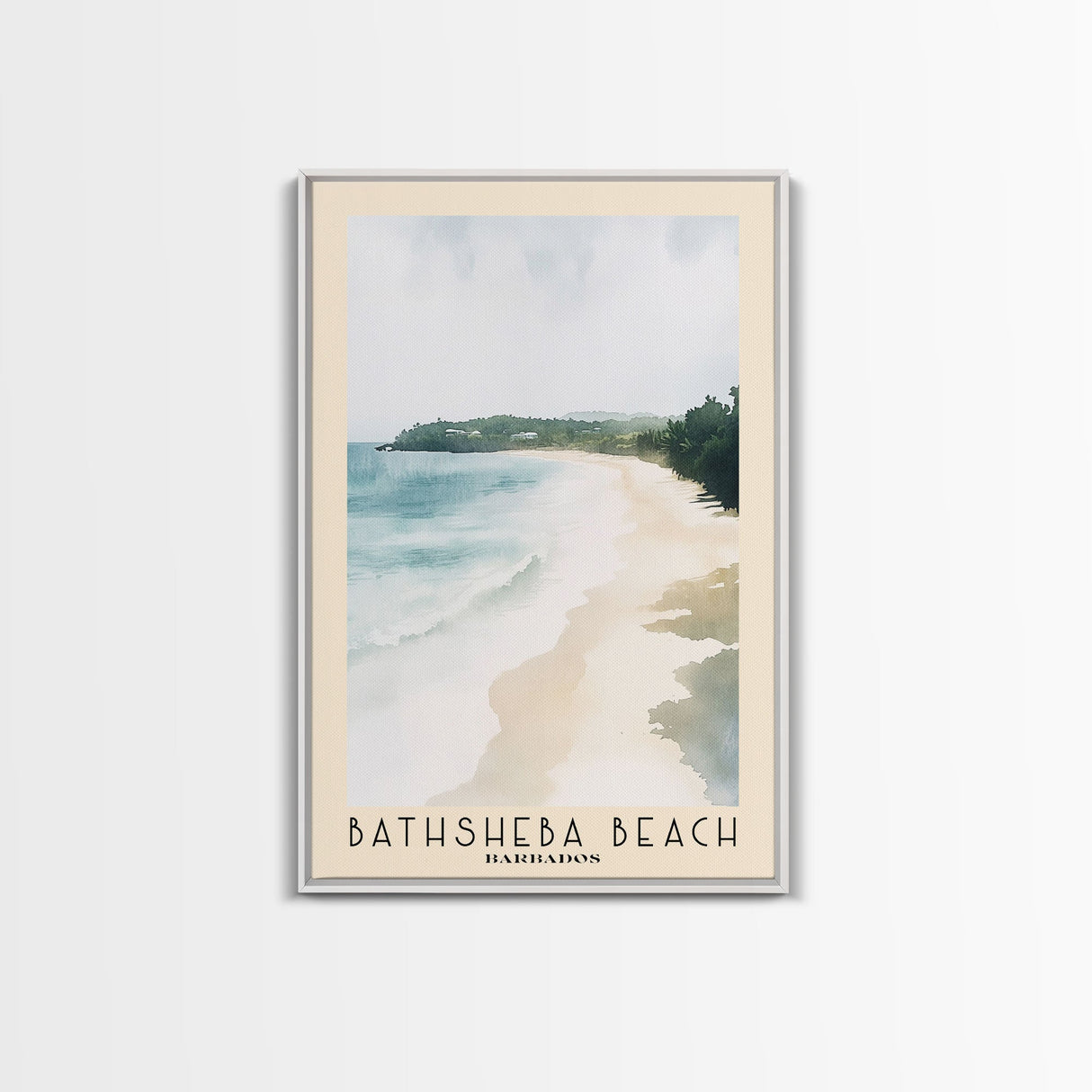 Bathsheba Beach, Barbados Watercolor Print, Vacation Gift, Barbados Wall Art, Beach Painting, Beach Decor, Large Wall Art, Wood Frame Art