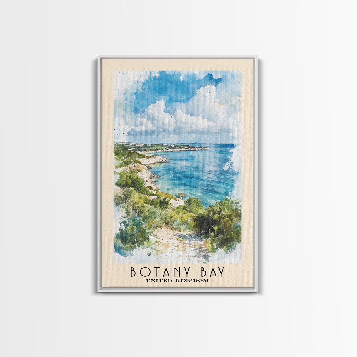 Botany Bay, United Kingdom Watercolor Print, Vacation Gift, United Kingdom Wall Art, Beach Painting, Beach Decor, Large Wall Art, Wood Frame Art