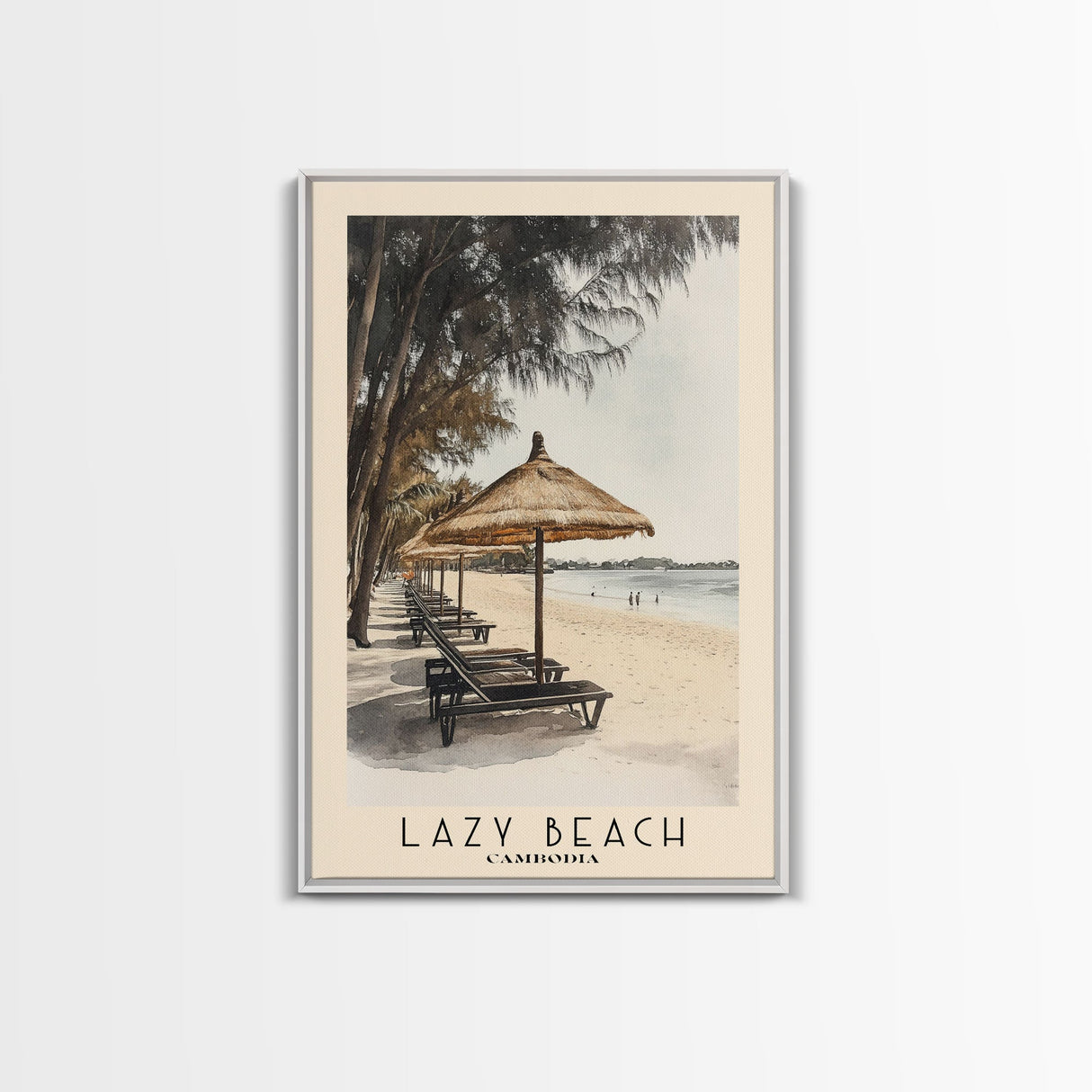 Lazy Beach, Cambodia Watercolor Beach Print, Vacation Gift, Cambodia Wall Art, Beach Painting, Beach Decor, Beach Painting