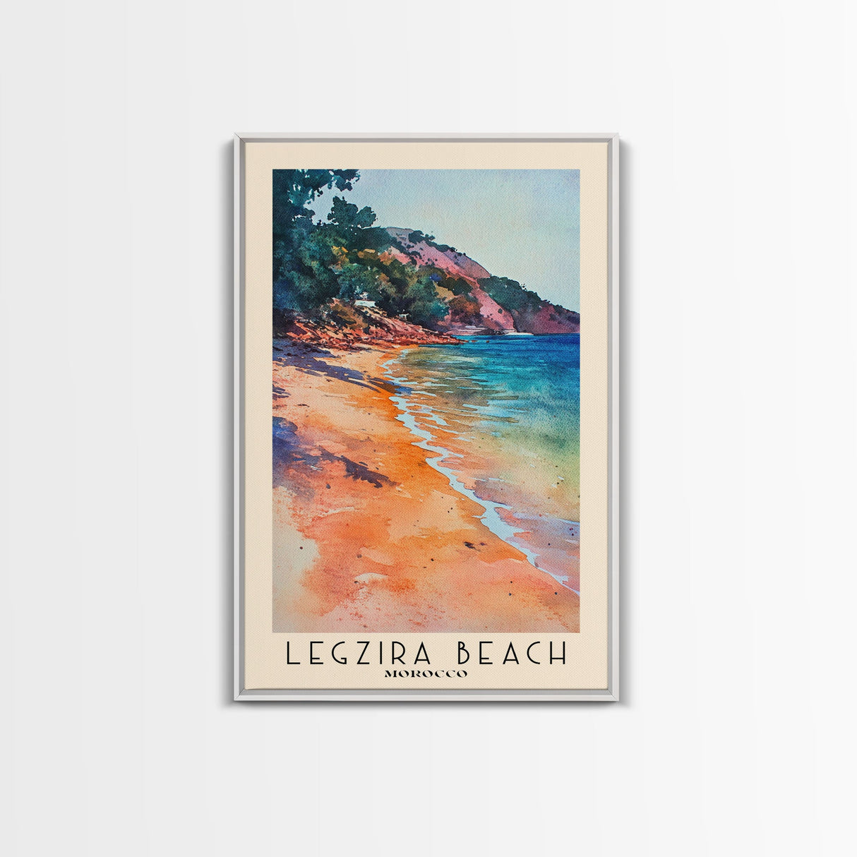 Legzira Beach, Morocco Watercolor Beach Print, Vacation Gift, Morocco Wall Art, Framed Canvas Print, Framed Beach Painting