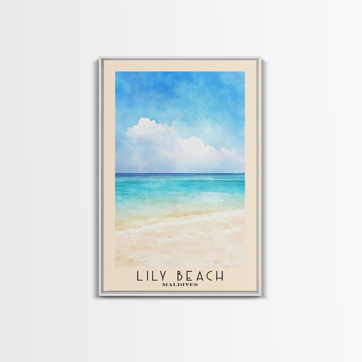 Lily Beach, Maldives Watercolor Beach Print, Vacation Gift, Maldives Wall Art, Beach Painting, Beach Decor, Beach Painting