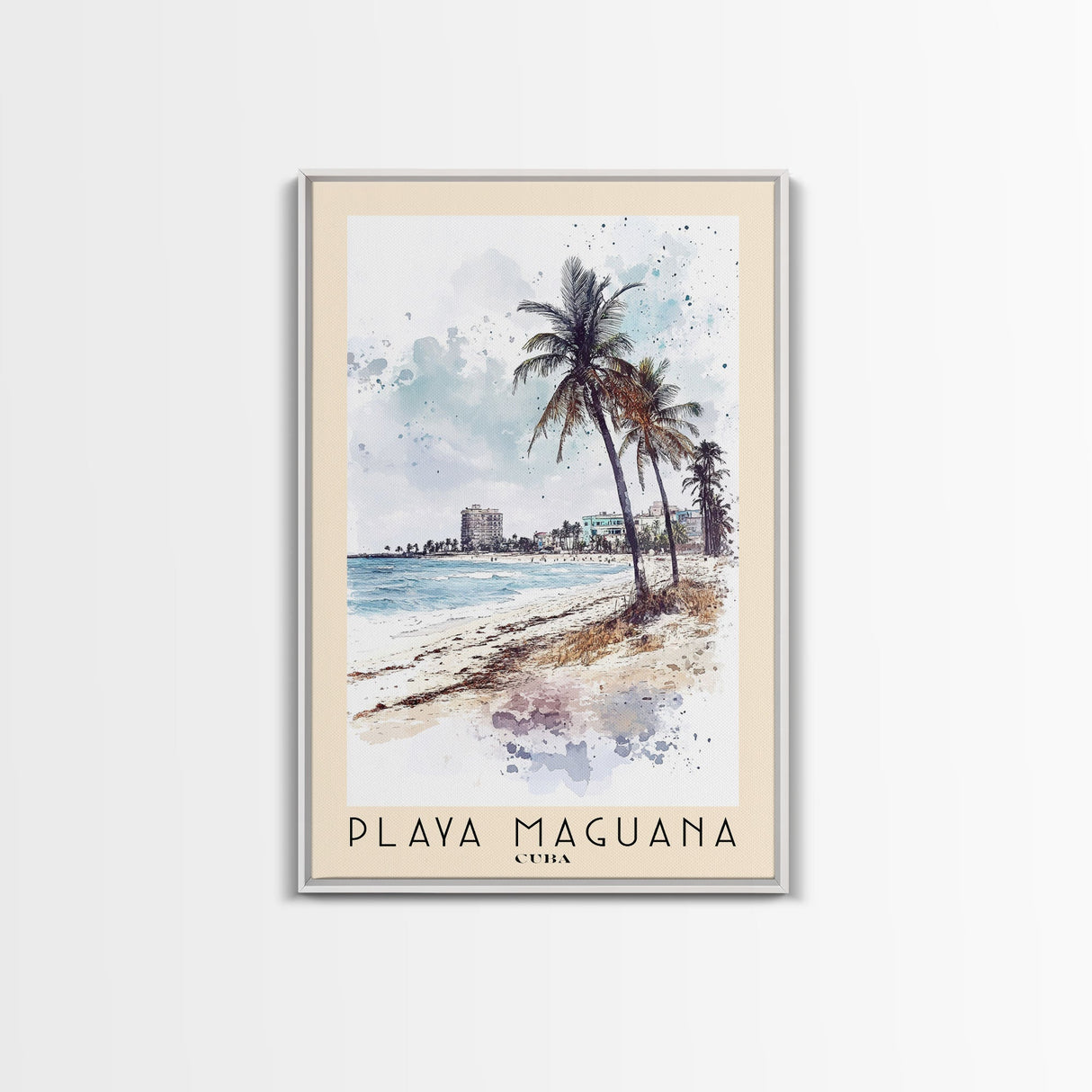 Playa Maguana, Cuba Watercolor Beach Print, Vacation Gift, Cuba Wall Art, Framed Canvas Print, Framed Beach Painting