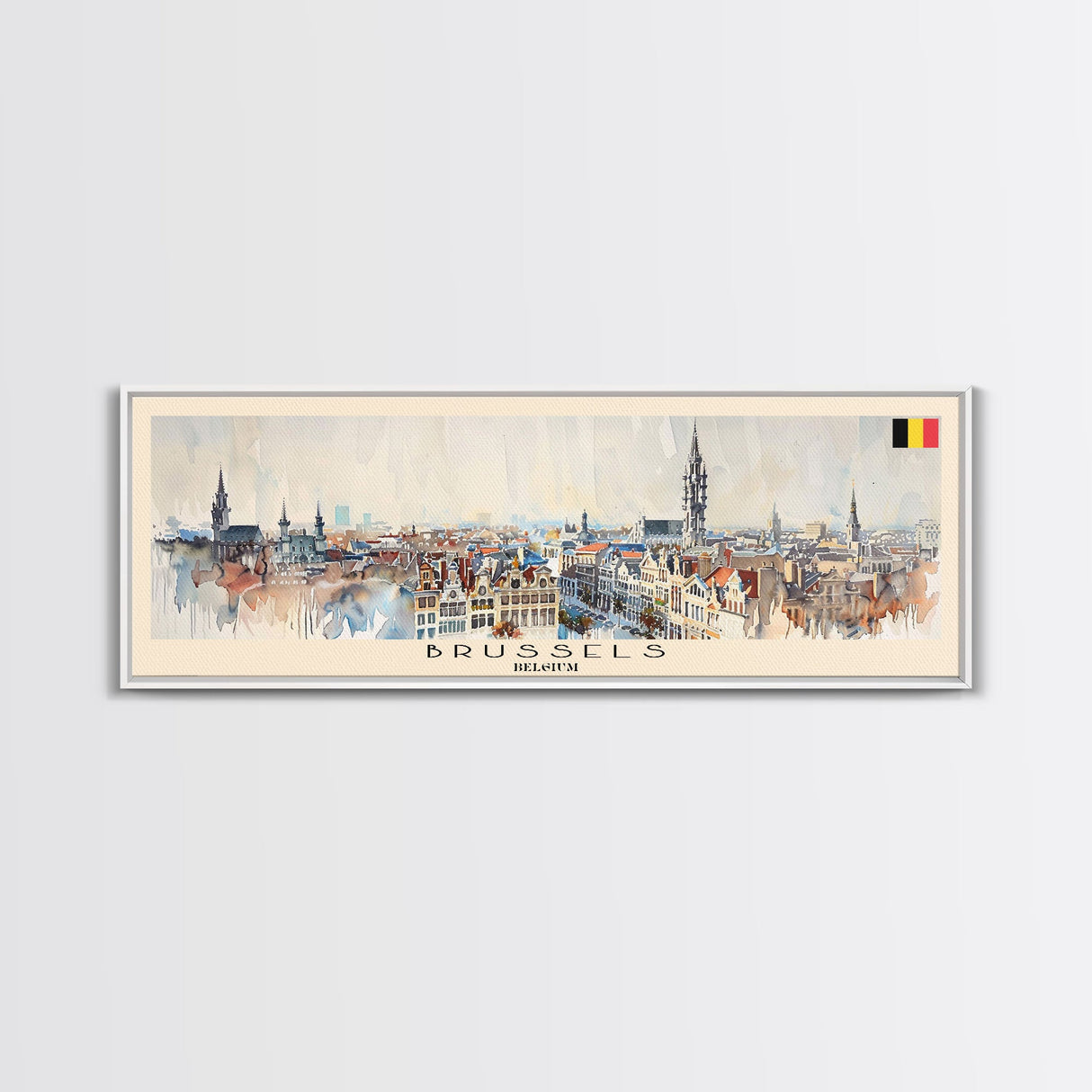 Bruges Belgium Panoramic Travel Poster, Framed Canvas Print or Metal Wall Art, Travel Art, Home Decor, Panoramic Painting, Midcentury Art