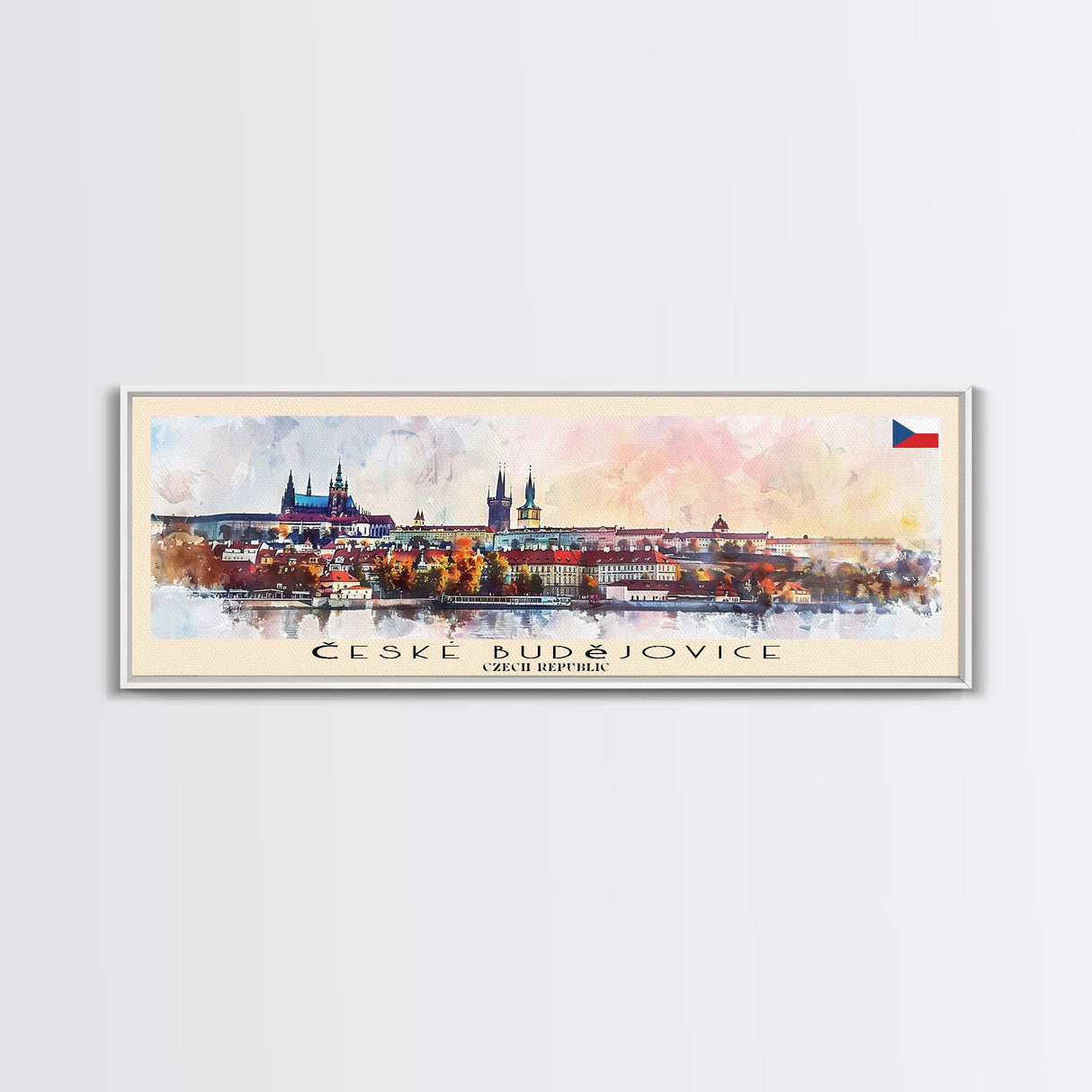 Ceske Budejovice Czech Wall Art, Panoramic Travel Poster, Panoramic Framed Canvas Print, City Wall Art, Wall Hanging Home Decor, Travel Art
