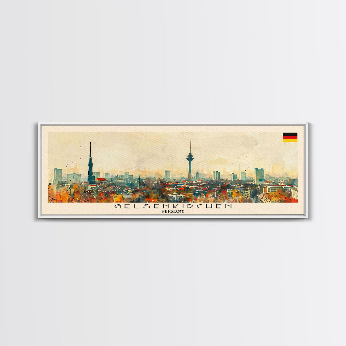 Gelsenkirchen Germany Panoramic Travel Poster, Framed Canvas Print or Metal Wall Art, Travel Art, Home Decor, Panoramic Painting, Midcentury Art