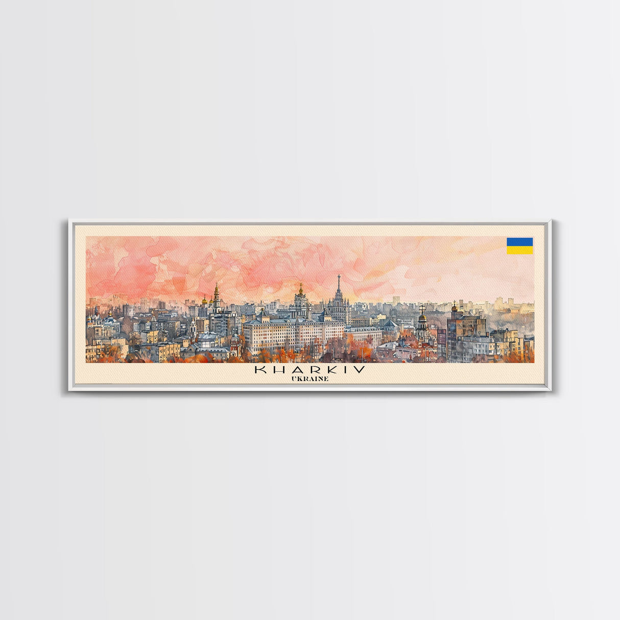 Kharkiv Ukraine Panoramic Travel Poster, Framed Canvas Print or Metal Wall Art, Travel Art, Home Decor, Panoramic Painting, Midcentury Art