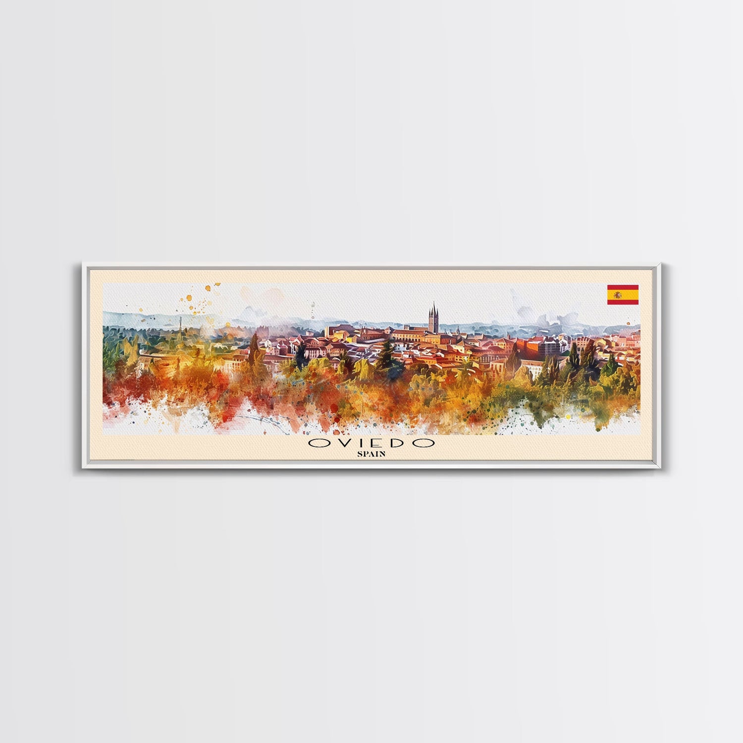 Oviedo Spain Travel Art, City Art, Framed Canvas Print or Metal Wall Art, Europe Travel Poster, Panoramic Wall Art, Extra Wide Wall Art