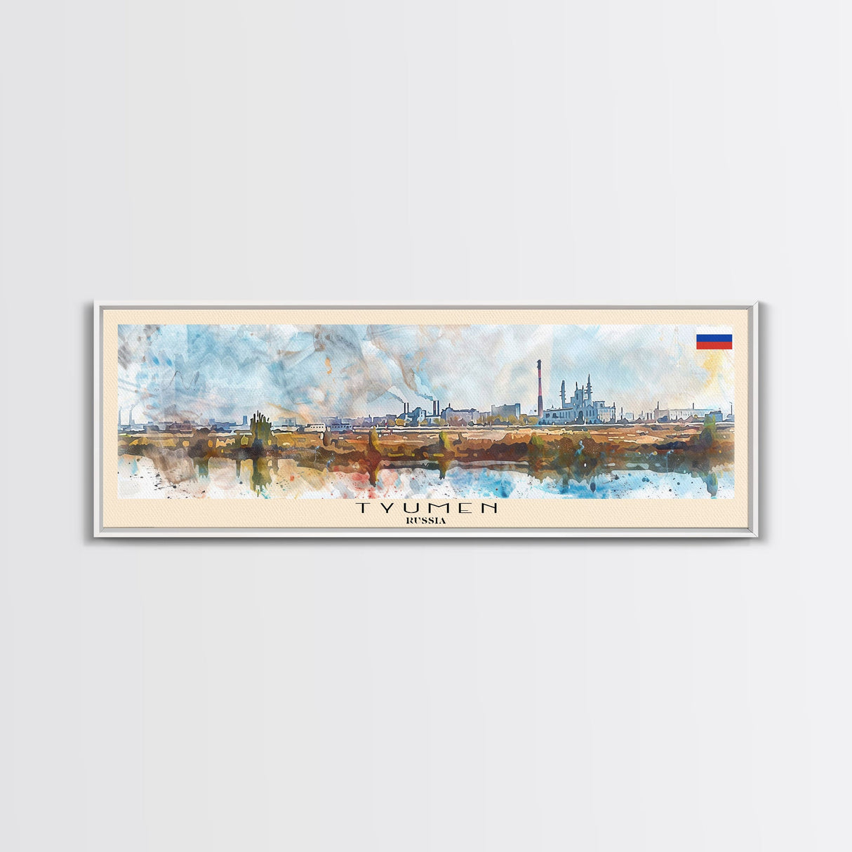 Tyumen Russia Panoramic Travel Poster, Framed Canvas Print or Metal Wall Art, Travel Art, Home Decor, Panoramic Painting, Midcentury Art