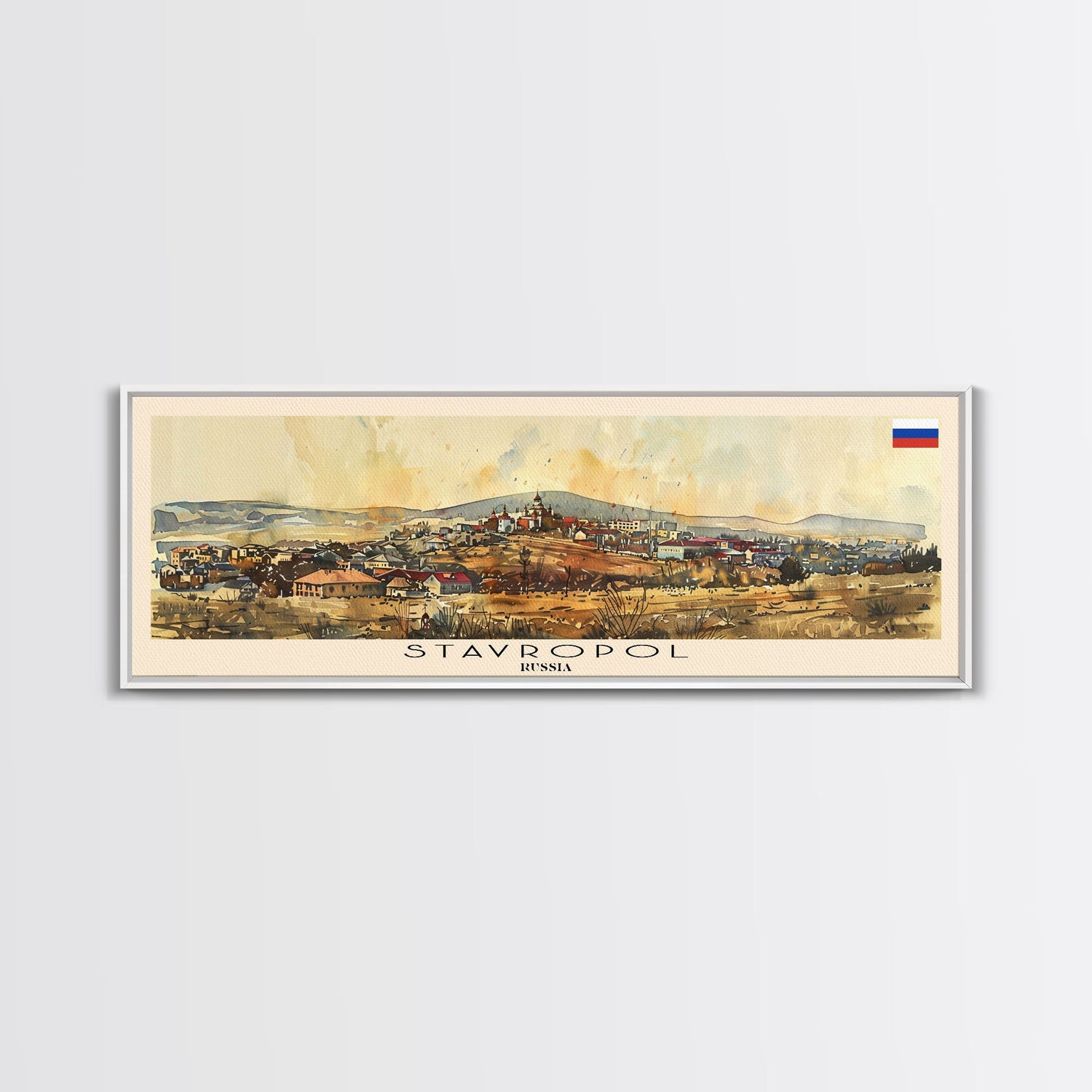 Stavropol Russia Panoramic Travel Poster, Framed Canvas Print or Metal Wall Art, Travel Art, Home Decor, Panoramic Painting, Midcentury Art