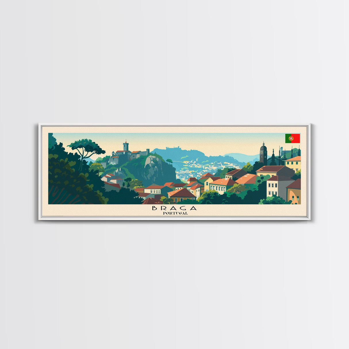 Braga Portugal Travel Art, City Art, Framed Canvas Print or Metal Wall Art, Europe Travel Poster, Panoramic Wall Art, Extra Wide Wall Art