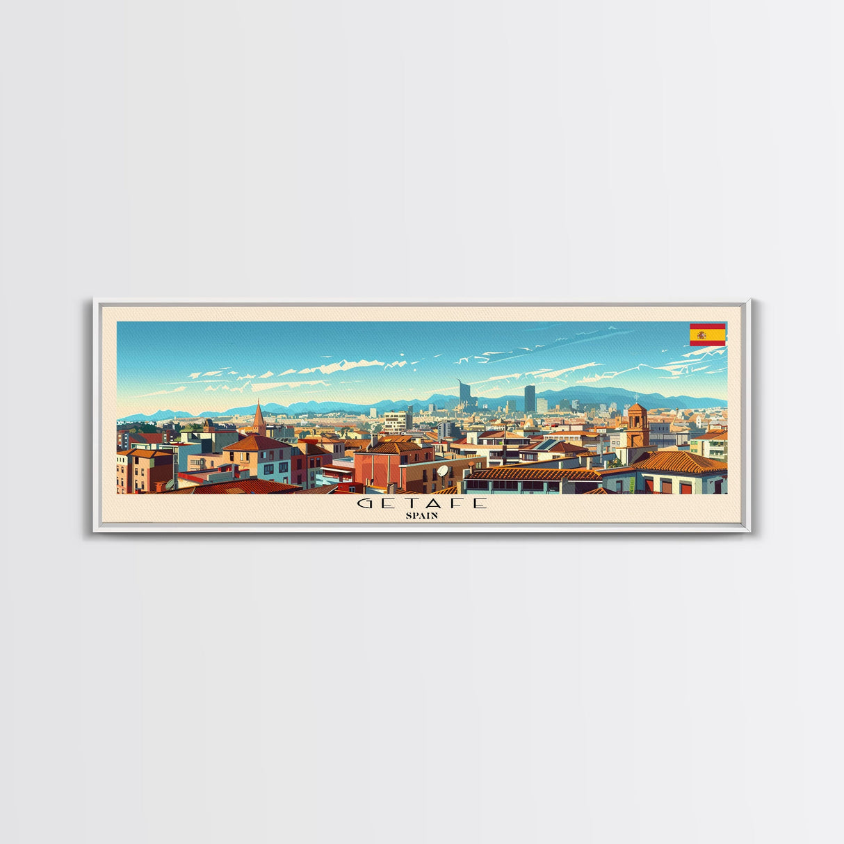 Getafe Spain Panoramic Travel Poster, Framed Canvas Print or Metal Wall Art, Travel Art, Home Decor, Panoramic Painting, Midcentury Art