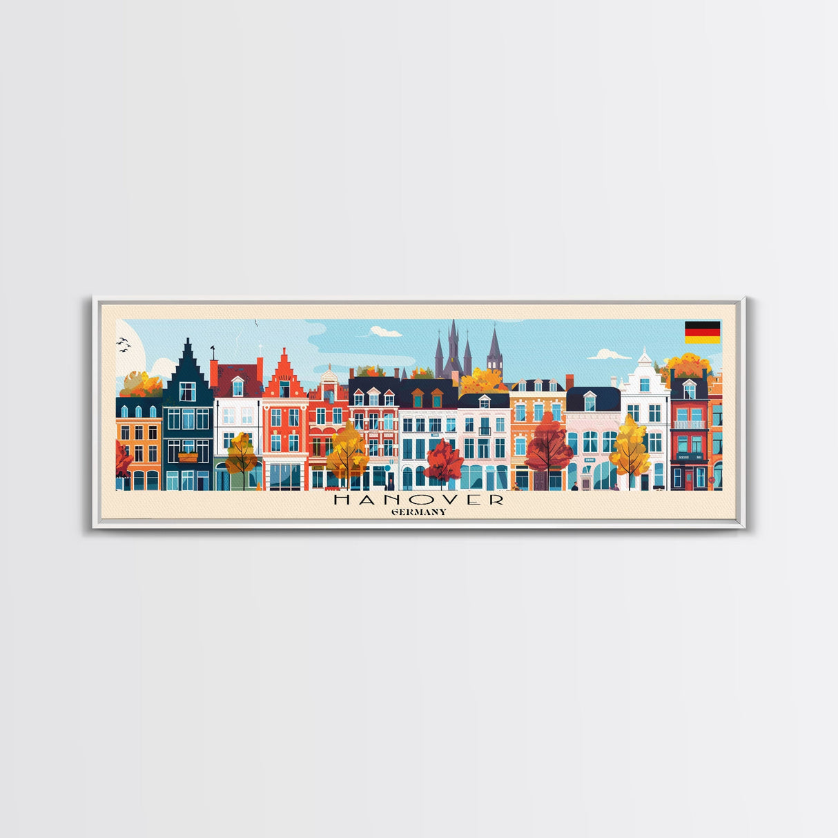 Hanover Germany Panoramic Travel Poster, Framed Canvas Print or Metal Wall Art, Travel Art, Home Decor, Panoramic Painting, Midcentury Art