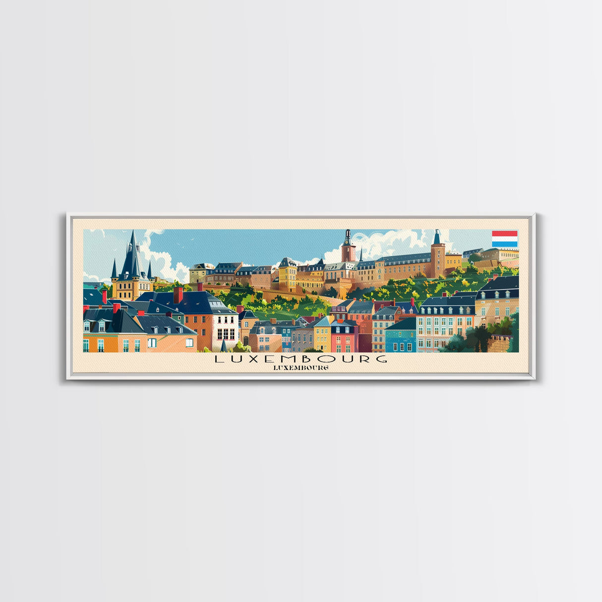 Luxembourg Luxembourg Panoramic Travel Poster, Framed Canvas Print or Metal Wall Art, Travel Art, Home Decor, Panoramic Painting, Midcentury Art