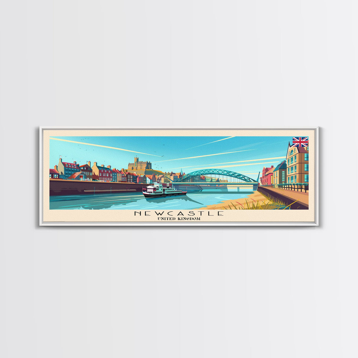 Newcastle United Kingdom Wall Art, Panoramic Travel Poster, Panoramic Framed Canvas Print, City Wall Art, Wall Hanging Home Decor, Travel Art