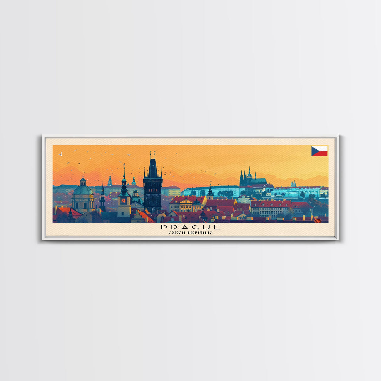Prague Czech Republic Travel Art, City Art, Framed Canvas Print or Metal Wall Art, Europe Travel Poster, Panoramic Wall Art, Extra Wide Wall Art