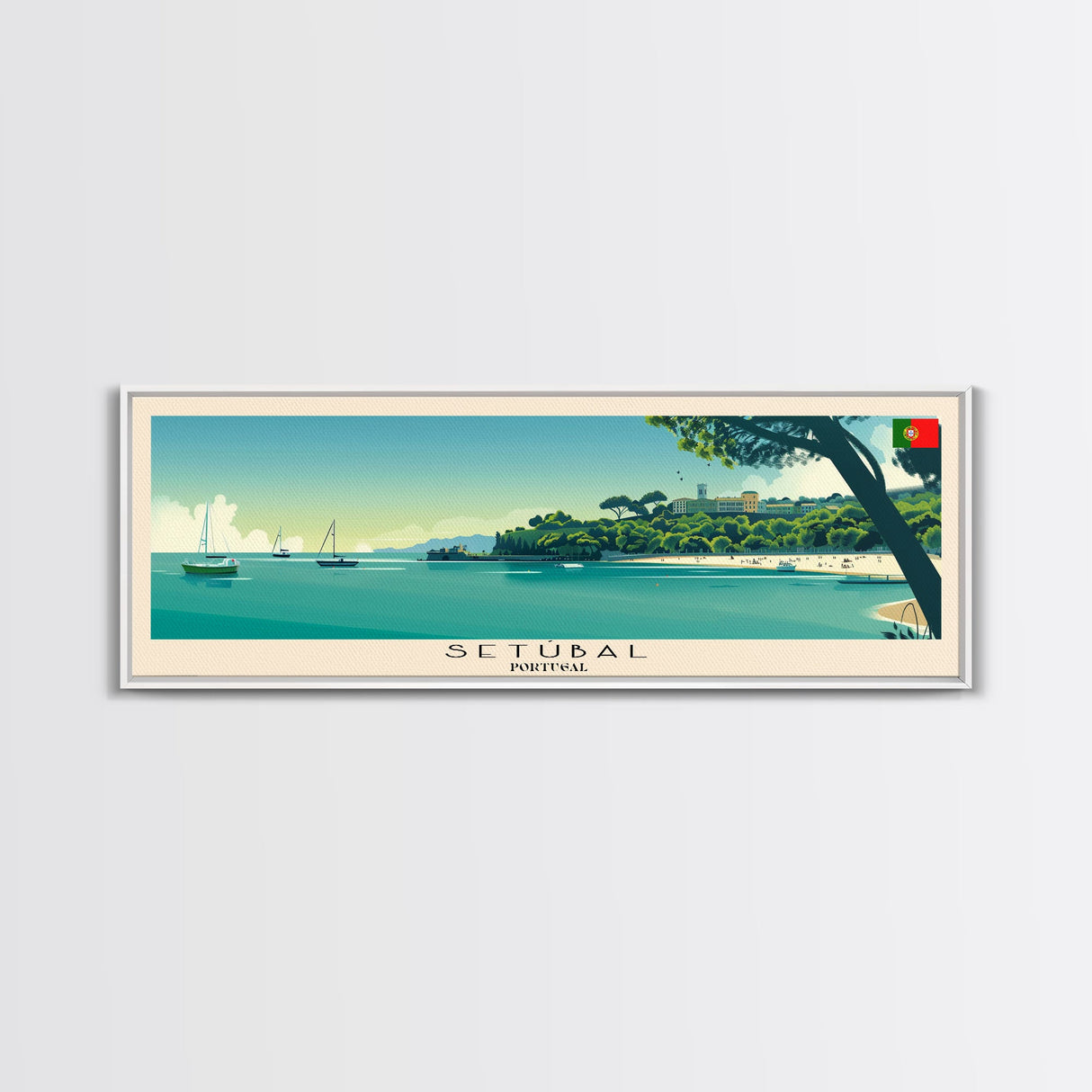 Setbal Portugal Travel Print Wall Art, Panoramic City Art, Travel Art, Wall Decor, Vacation Gift, Framed Canvas Print Or Metal Art