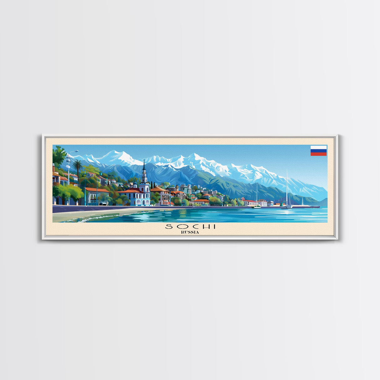 Sochi Russia Panoramic Travel Poster, Framed Canvas Print or Metal Wall Art, Travel Art, Home Decor, Panoramic Painting, Midcentury Art