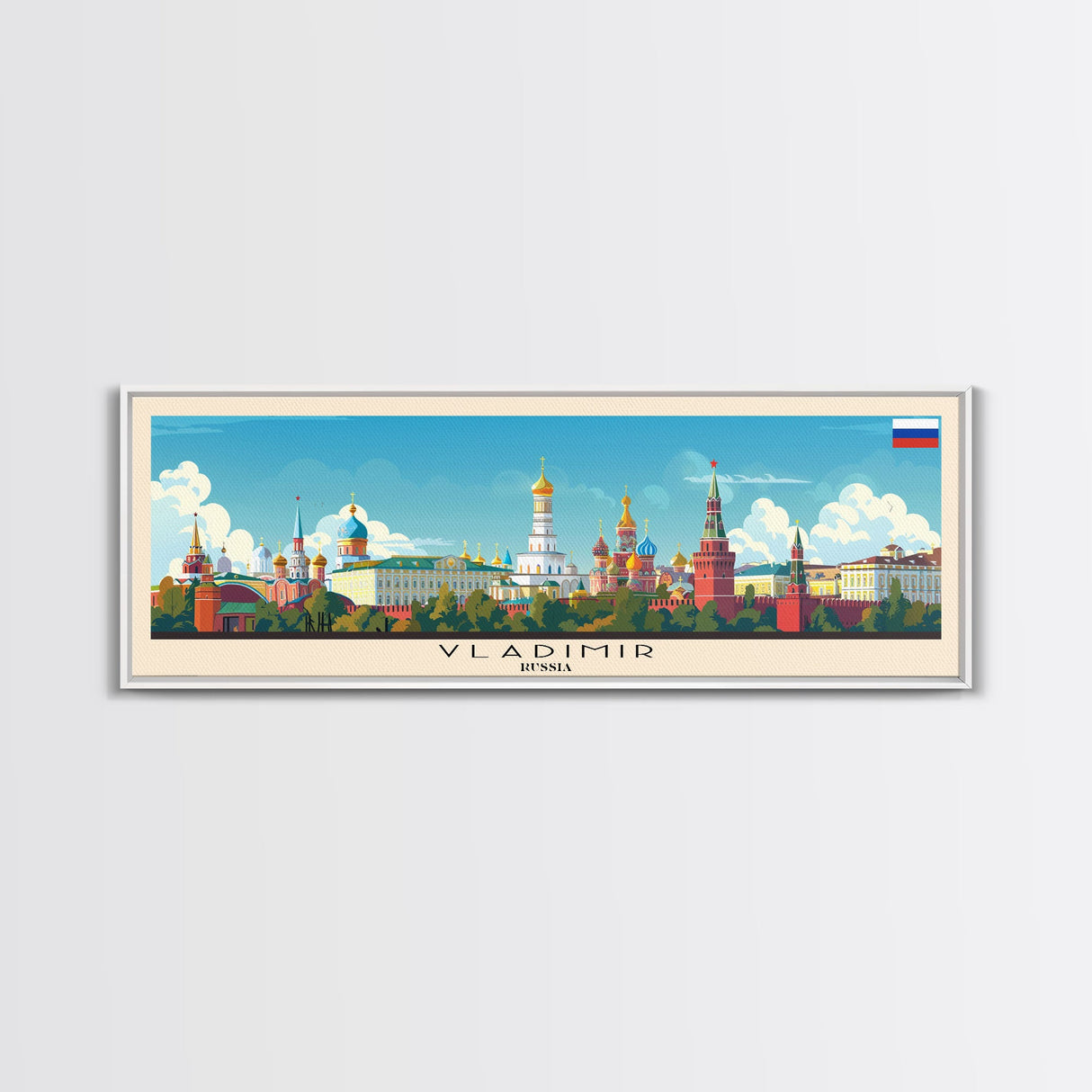 Vladikavkaz Russia Panoramic Travel Poster, Framed Canvas Print or Metal Wall Art, Travel Art, Home Decor, Panoramic Painting, Midcentury Art