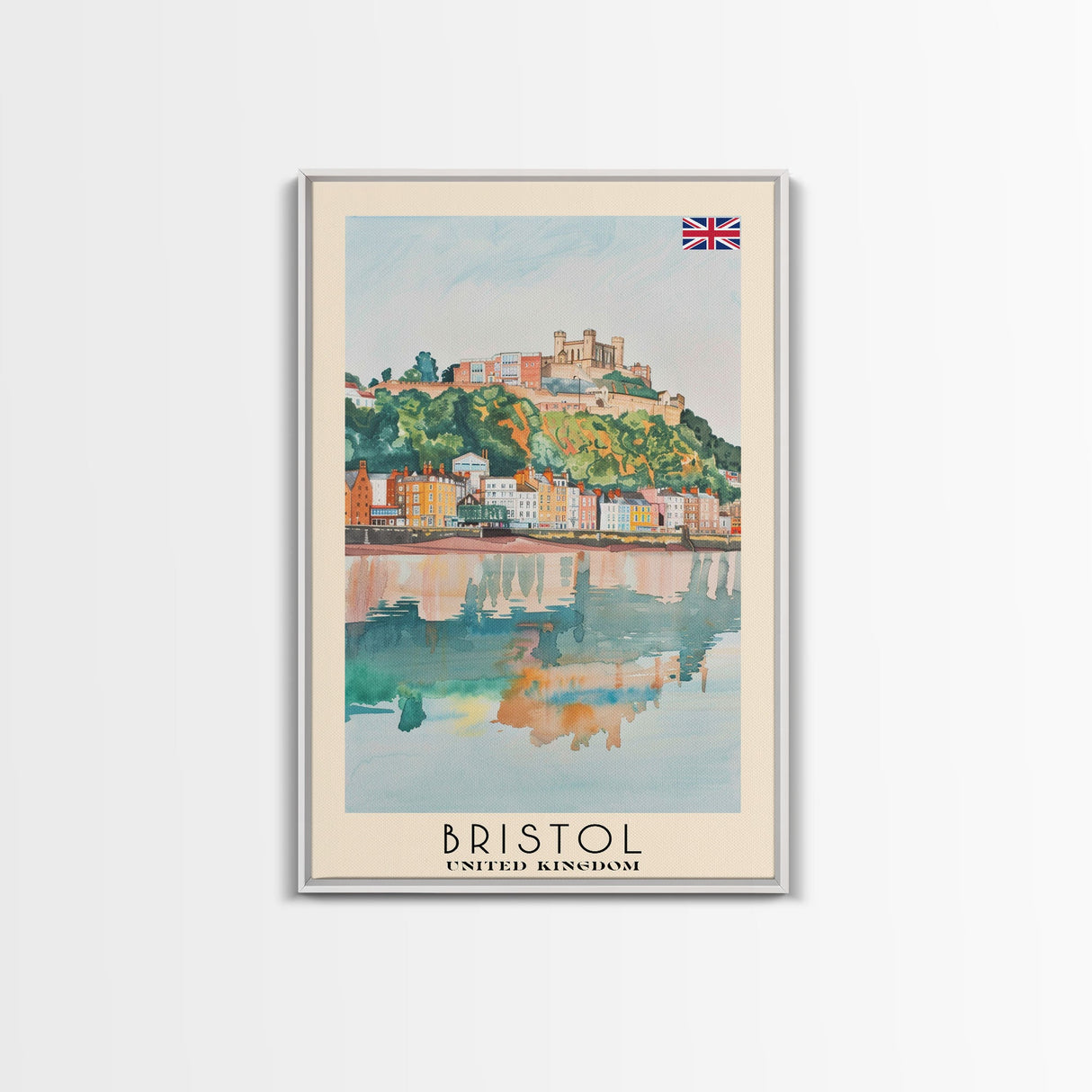 Bristol United Kingdom Travel Poster Framed Canvas Print, Cityscape Art, Wall Decor, Travel Print, Watercolor Painting, Boho Style Art