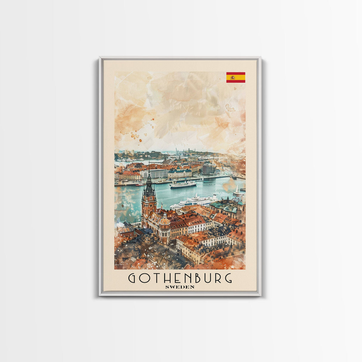 Gothenburg Sweden Harbor View Art, Framed Canvas Print, Living Room Wall Art, Travel Poster, Home Decoration