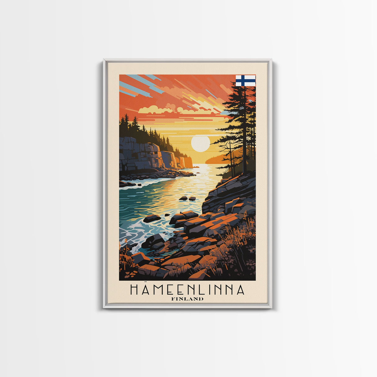 Hämeenlinna Finland Sunset Lake Art, Framed Canvas Wall Art, Home Decor, Living Room Decor, Nature Poster, Scenic Wall Art, Travel Poster Art