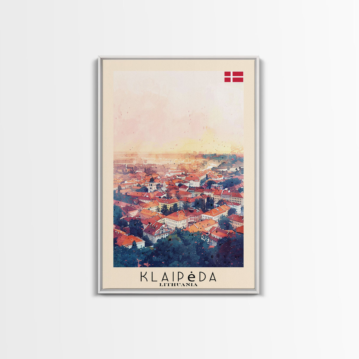 Klaipeda Lithuania Port City View, Framed Canvas Print, Travel Poster, Wall Art, Bedroom Decoration, Coastal Urban Scene, Nautical Artwork