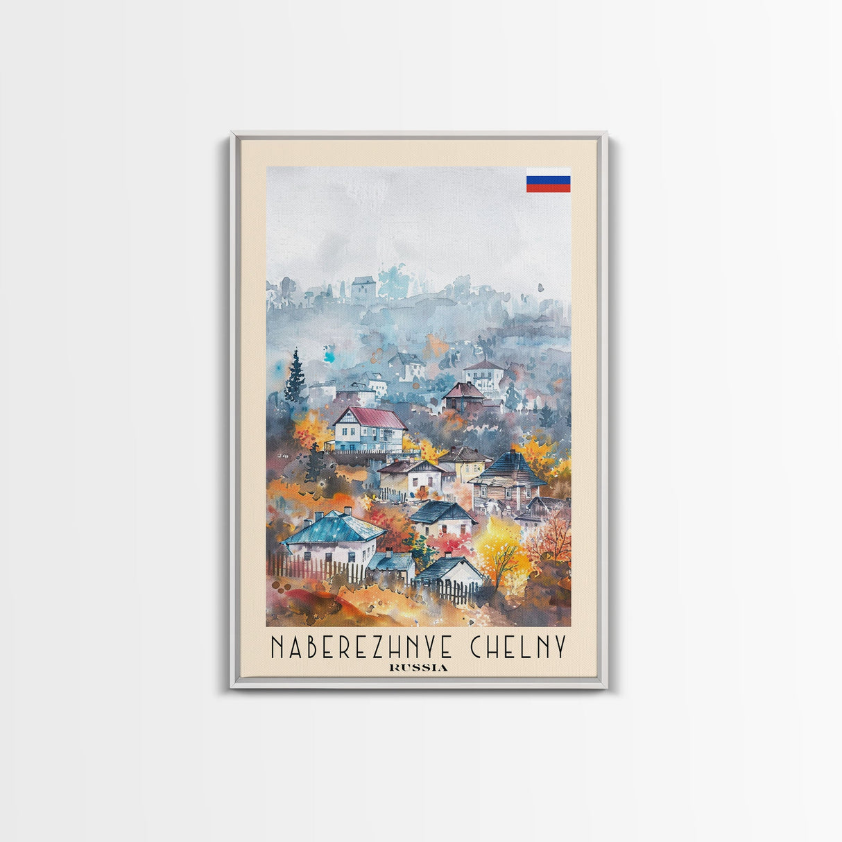Naberezhnye Chelny Russia Framed Canvas Print, Boho Watercolor Painting, Scenic Wall Art, Travel Poster, Home Decor, Unique Art