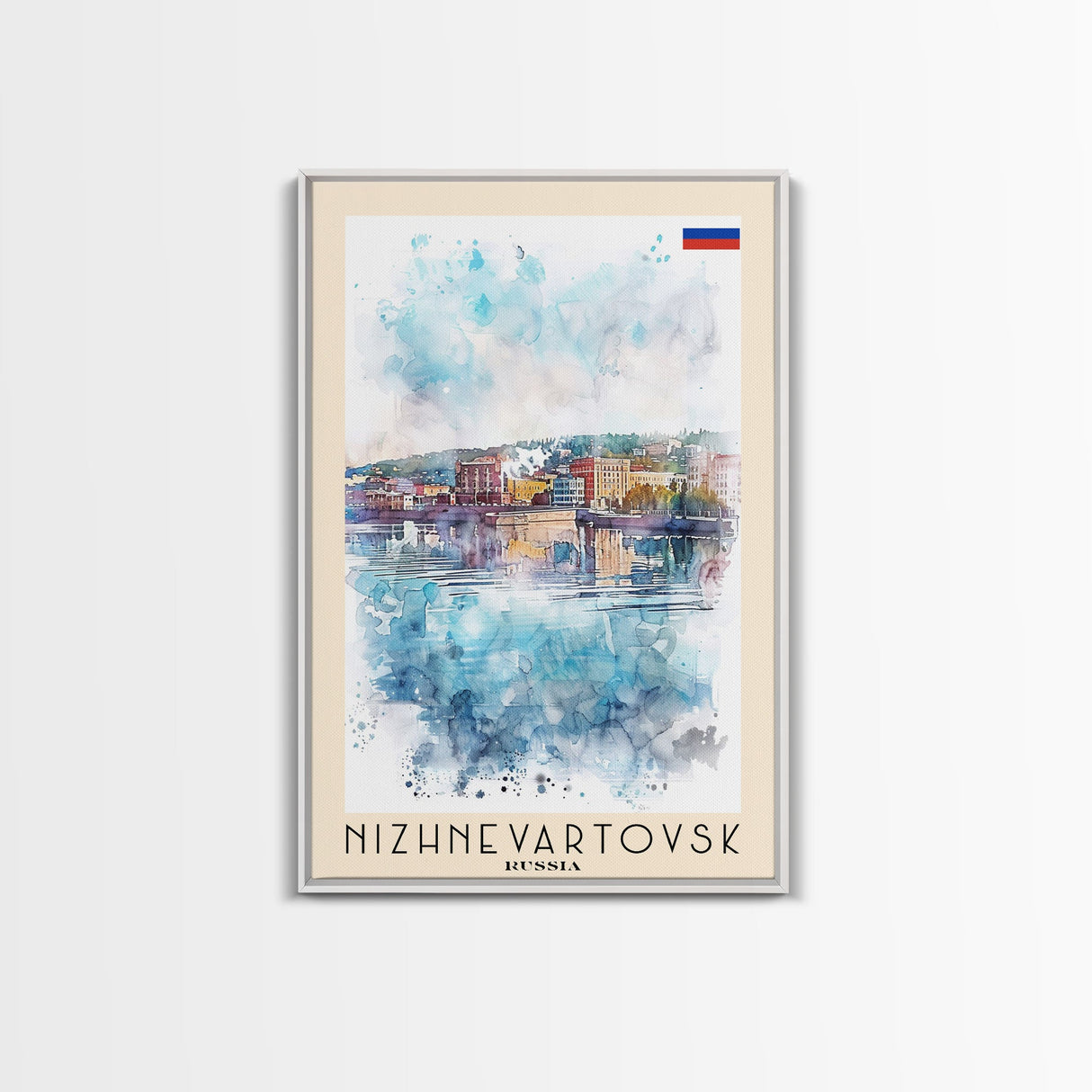 Nizhnevartovsk Russia Framed Canvas Print, Scenic Travel Poster, Watercolor Painting, Wall Art, Home Decor, Russian Landscape, Urban Style
