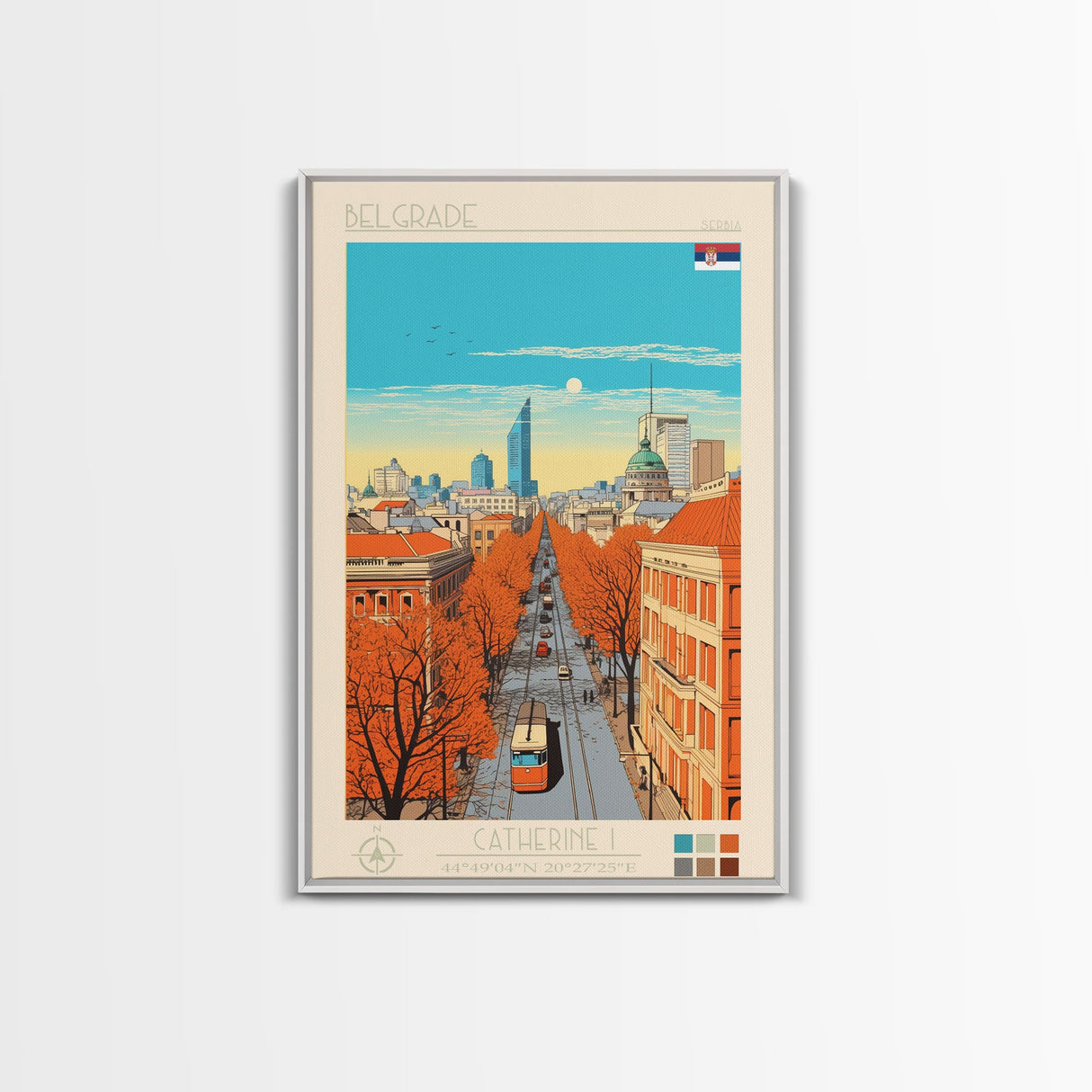 Belgrade Serbia Travel Poster Framed Canvas Print, Midcentury Modern Art, Pop Art Wall Decor, Home Decor, Vacation Gift, Living Room Art
