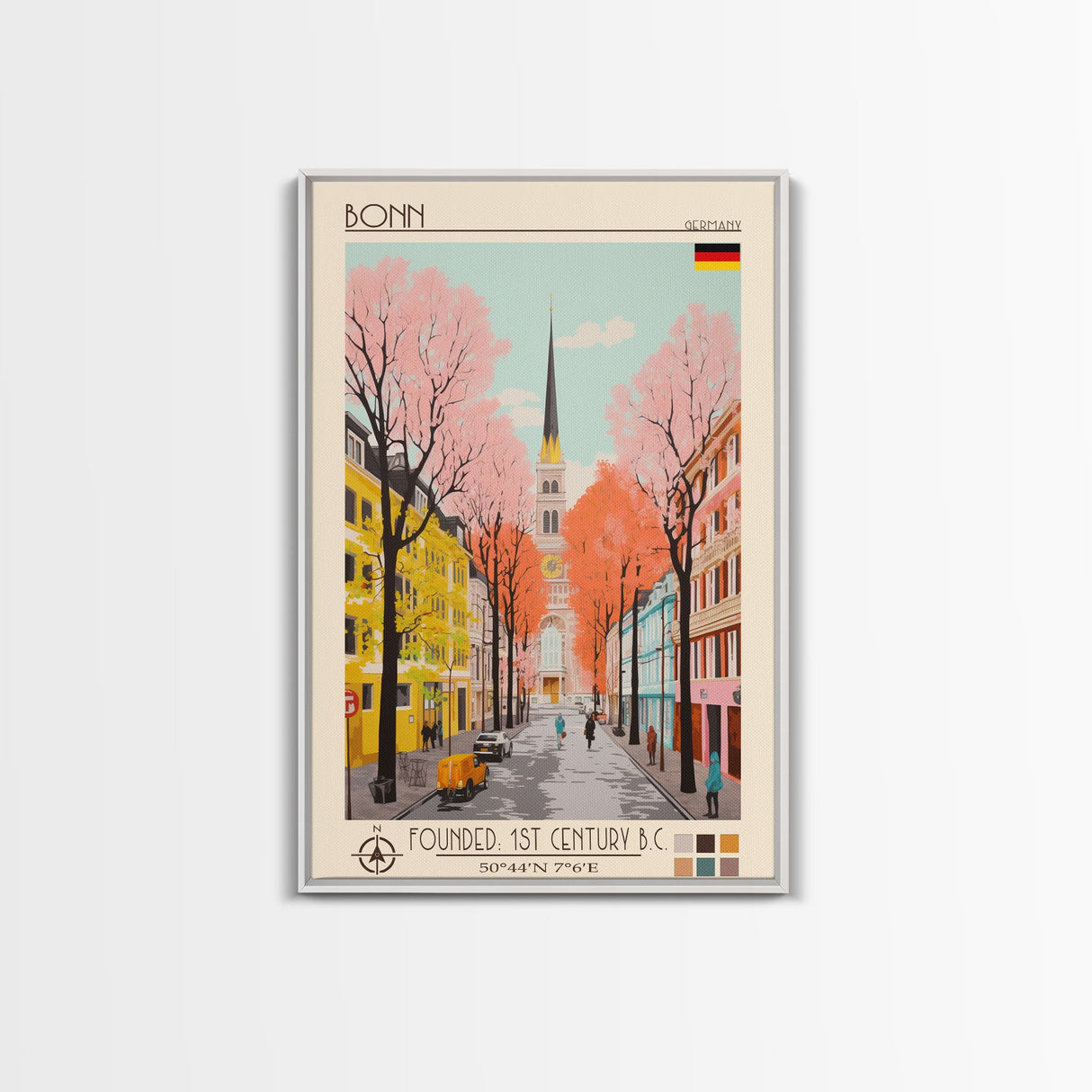 Bonn Germany Travel Poster Framed Canvas Print, Midcentury Modern Art, Pop Art Wall Decor, Home Decor, Living Room Art, Cultural Gift